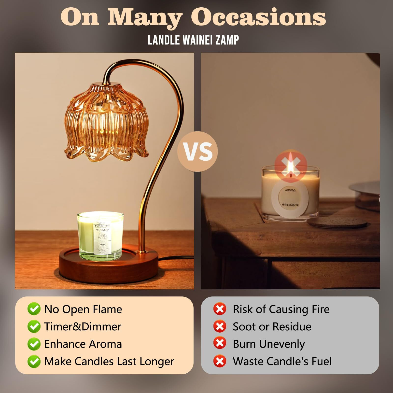 Geezo Fragrance Candle Warmer Lamp With 2 Bulbs Electric Candle Warmer With Timer & Dimmer For Home Decor Wax Melt For Small Large Size Jar Candles Retro Wooden Base