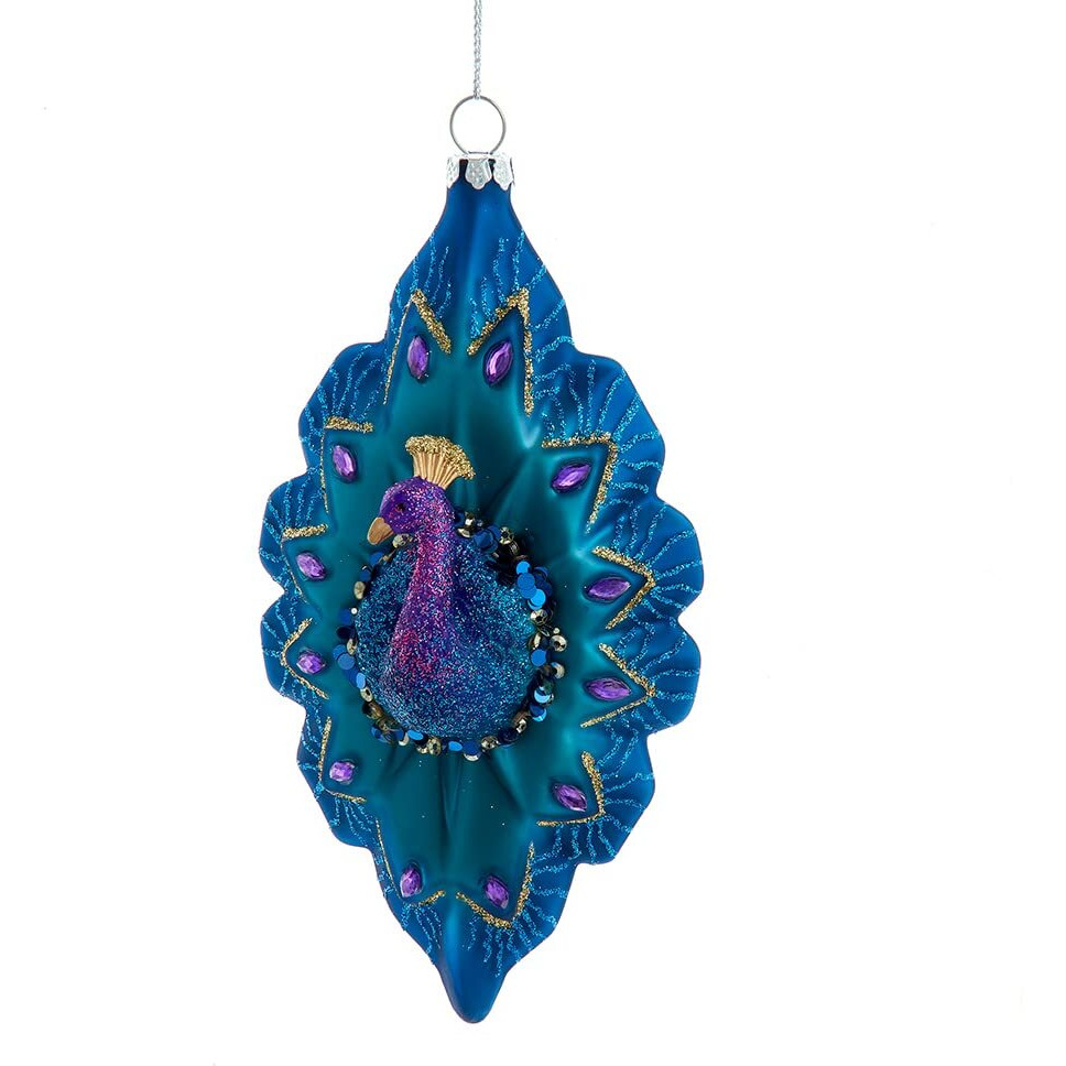 Kurt S. Adler Peacock Themed Purple Blue Teal Green Ornaments (6.5    Glass Teal Blue Purple Peacock Christmas Ornaments Bird H1624)