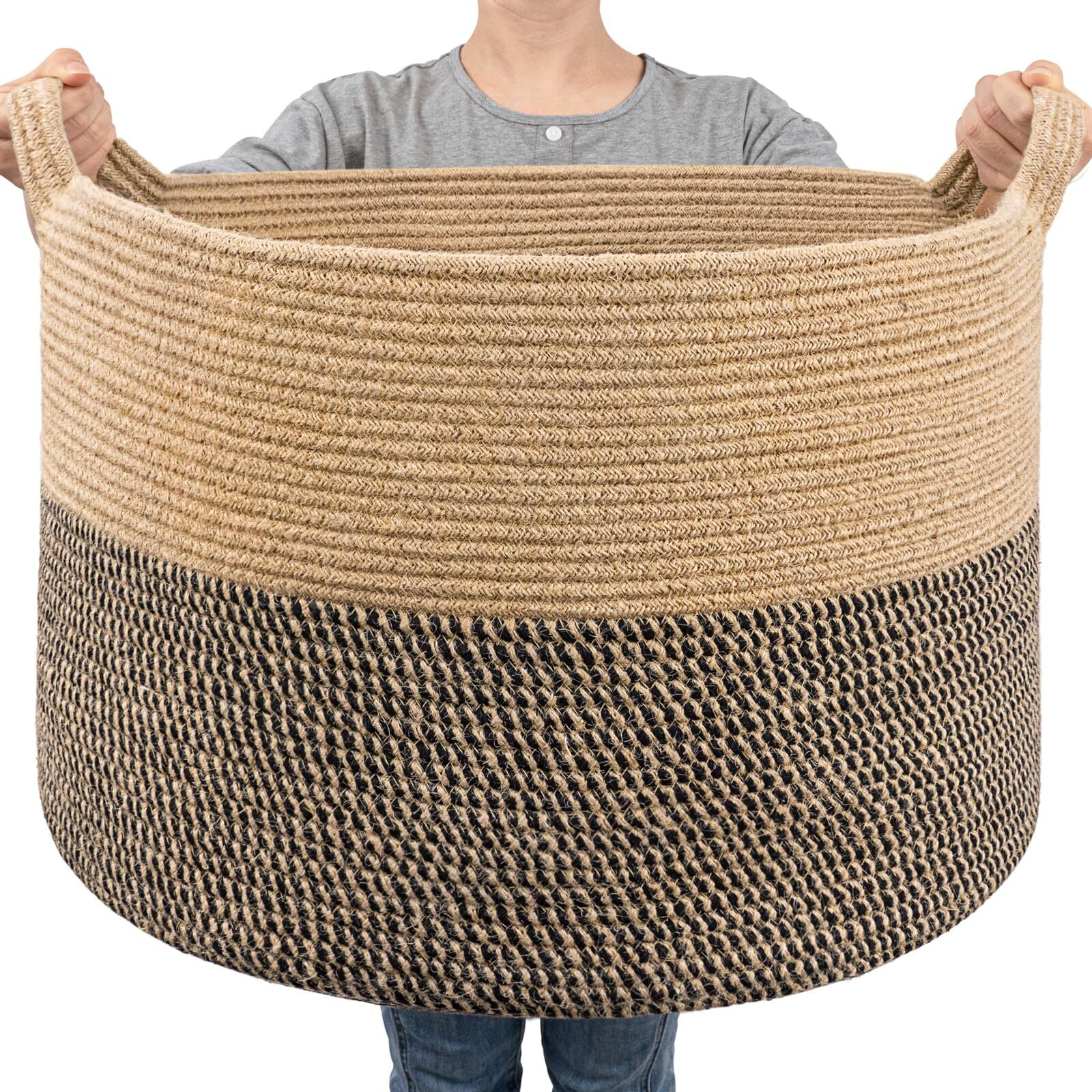 Goodpick Extra Large Wicker Storage Basket, 83L Woven Blanket Storage For Living Room, Round Woven Basket For Clothes, Large Jute Basket, Big Laundry Basket For Pillow, 21.7 X 13.8 Inches