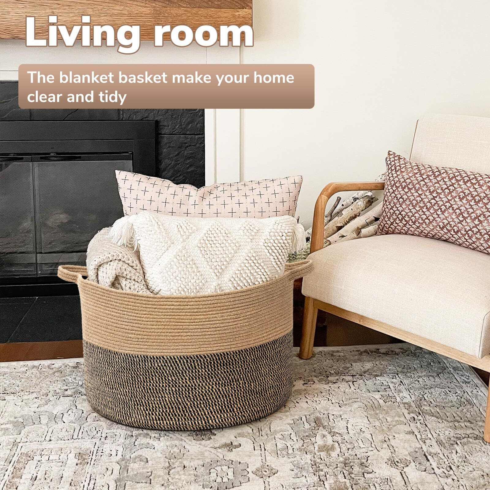 Goodpick Extra Large Wicker Storage Basket, 83L Woven Blanket Storage For Living Room, Round Woven Basket For Clothes, Large Jute Basket, Big Laundry Basket For Pillow, 21.7 X 13.8 Inches