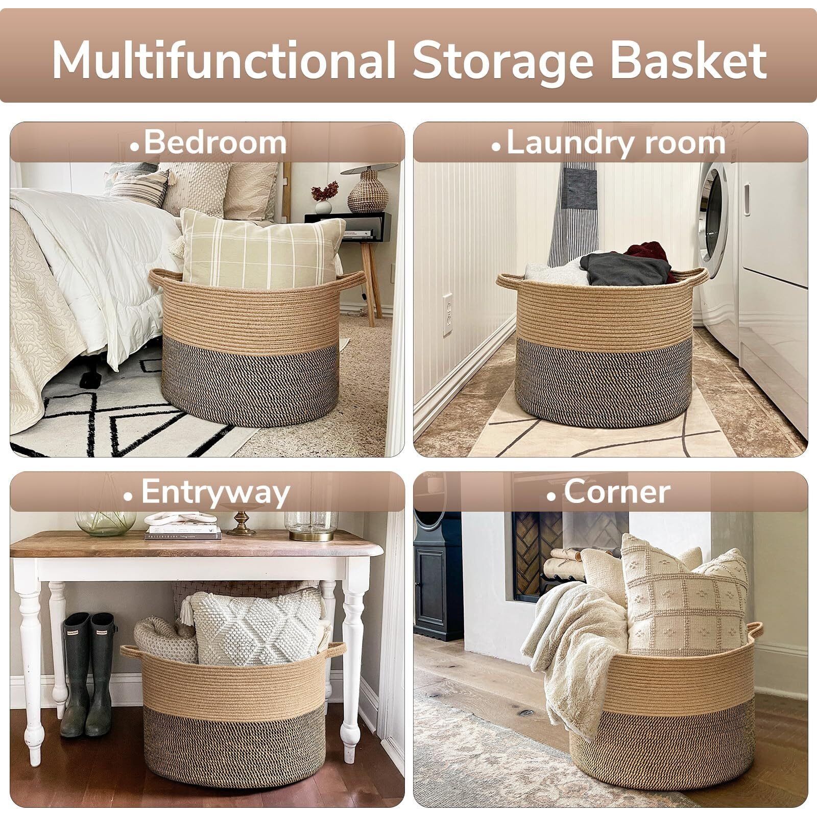 Goodpick Extra Large Wicker Storage Basket, 83L Woven Blanket Storage For Living Room, Round Woven Basket For Clothes, Large Jute Basket, Big Laundry Basket For Pillow, 21.7 X 13.8 Inches