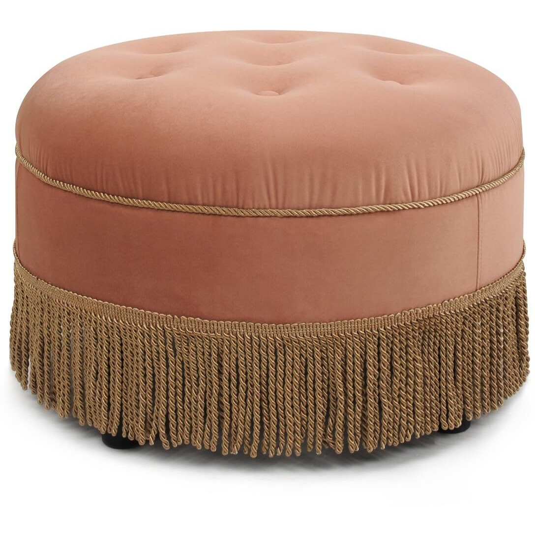 Jennifer Taylor Home Yolanda Upholstered Round Accent Ottoman, Peach Orange Velvet With Gold Trim