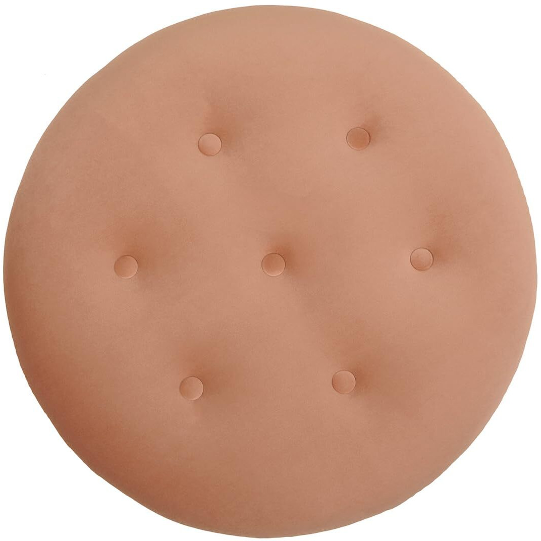 Jennifer Taylor Home Yolanda Upholstered Round Accent Ottoman, Peach Orange Velvet With Gold Trim