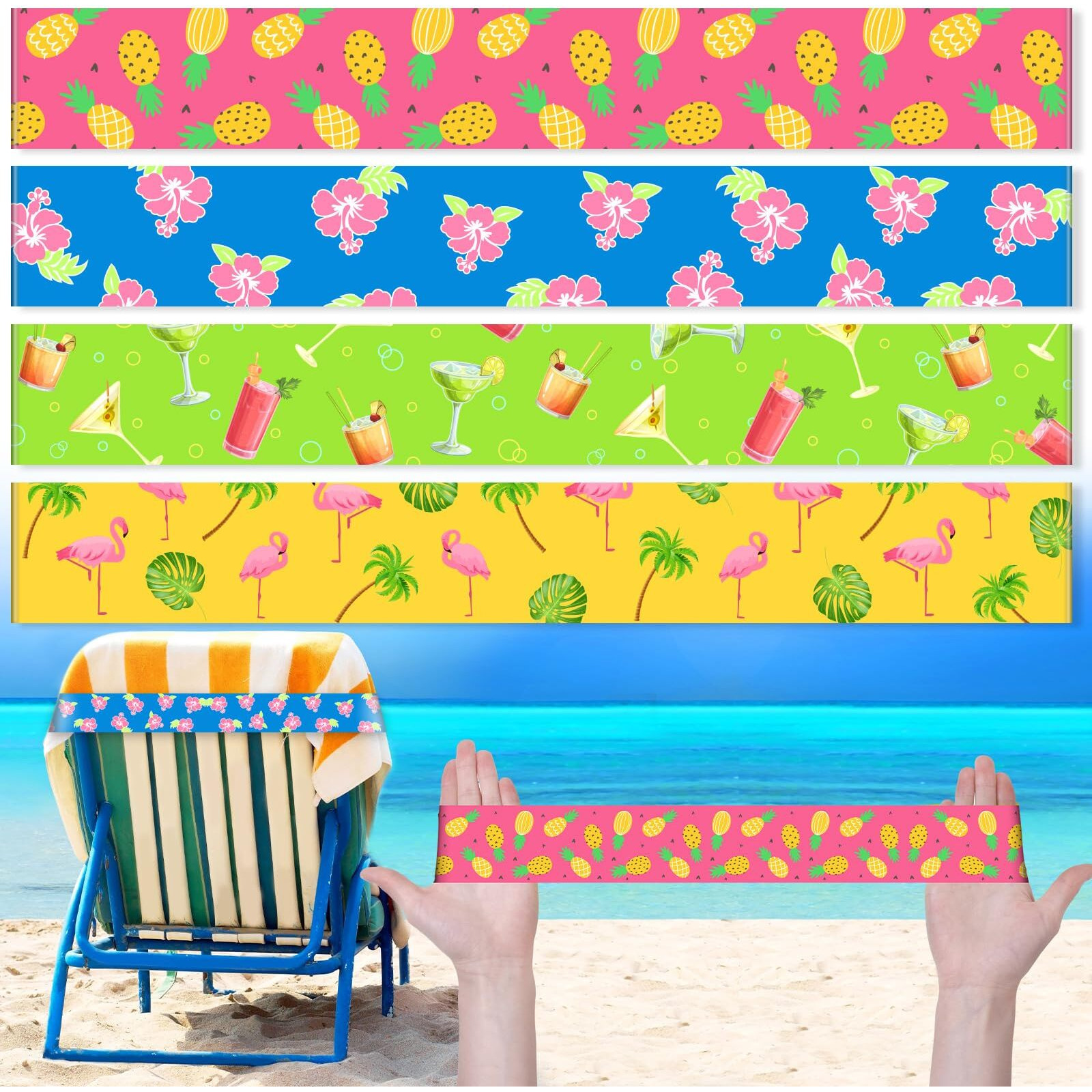 Boao 4 Pcs Large Towel Bands For Beach Chairs 15.75 X 1.97 Inch Cruise Towel Clips For Lounge Beach Pool Chairs Towel Strap Holder Elastic Windproof Beach Accessories For Summer (Vivid)