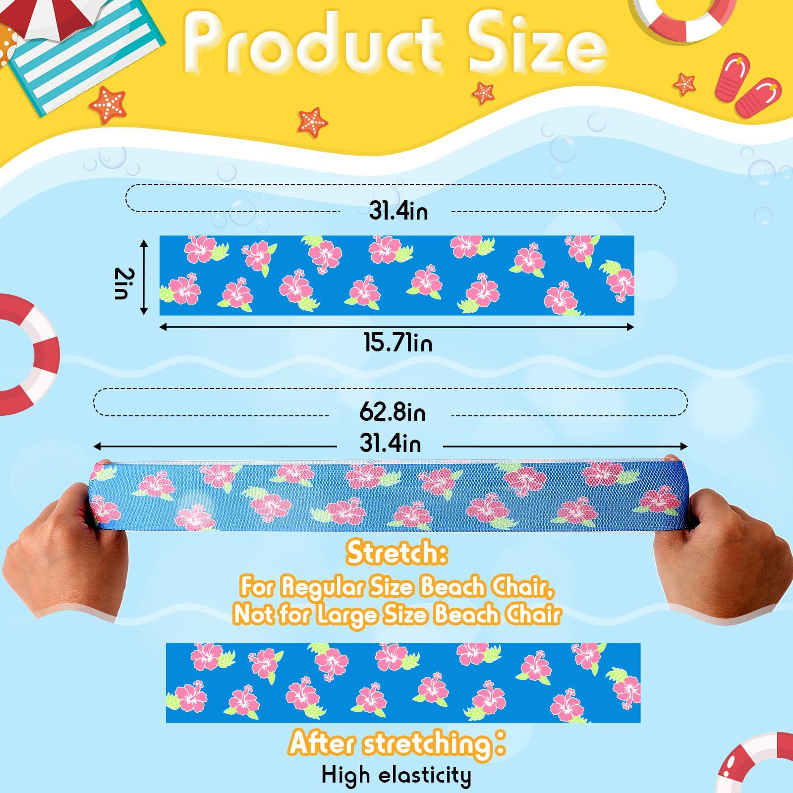 Boao 4 Pcs Large Towel Bands For Beach Chairs 15.75 X 1.97 Inch Cruise Towel Clips For Lounge Beach Pool Chairs Towel Strap Holder Elastic Windproof Beach Accessories For Summer (Vivid)
