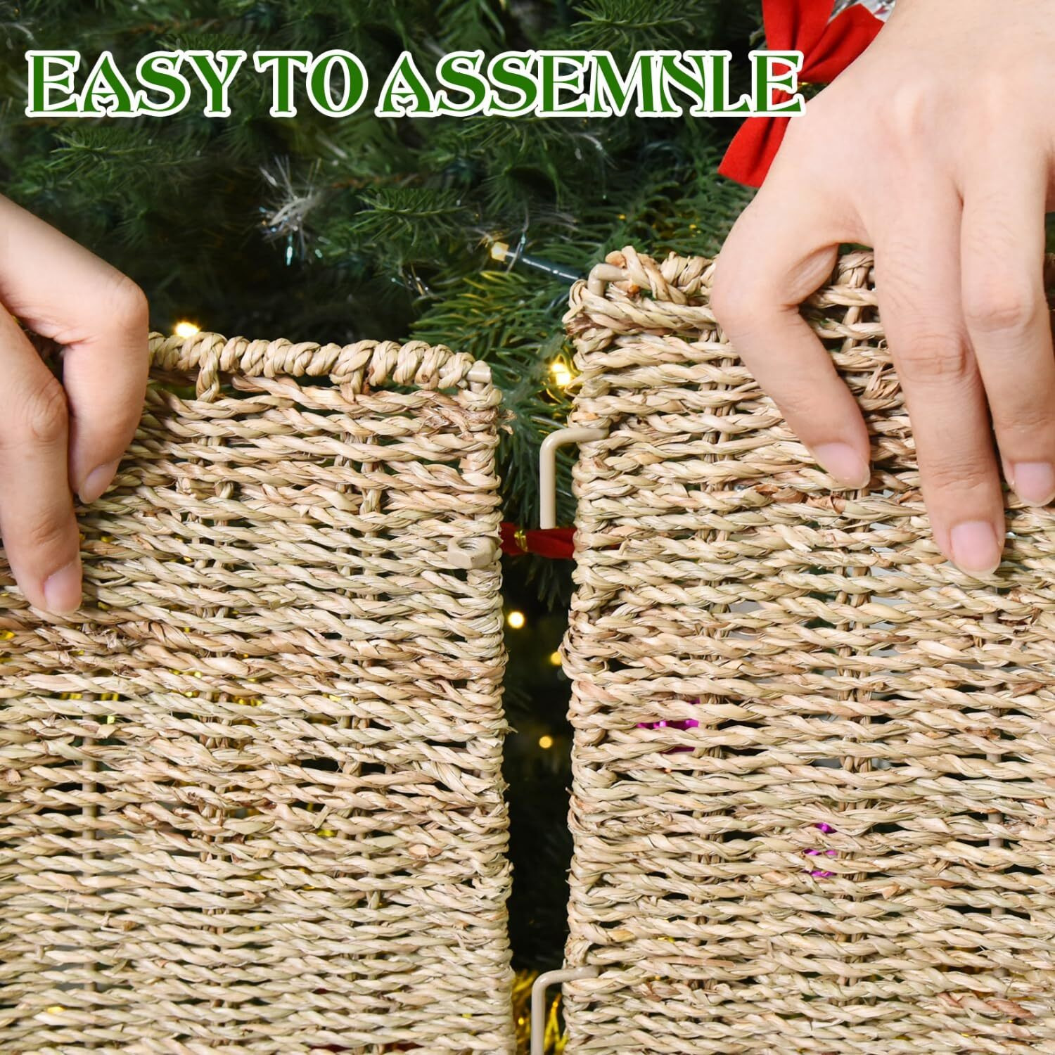 Rocinha Rattan Christmas Tree Collar Basket - Rustic Handcrafted Tree Ring Woven Tree Skirt, 26 Inches, Farmhouse Christmas Tree Decoration