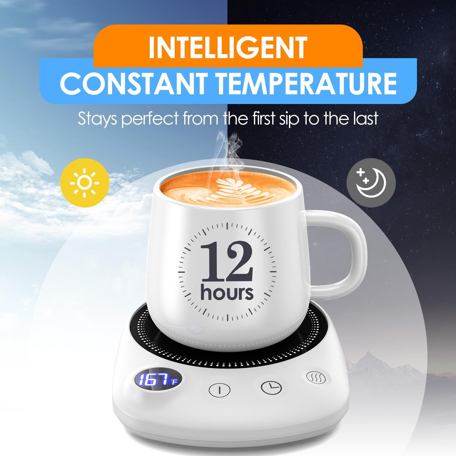 Kitchekshop Coffee Mug Warmer - Fastest Heating & Highest Temperature, Coffee Cup Warmer For Desk Auto Shut Off, 4 Temp Settings & 1-12H Timer, Smart Electric Beverage Warmer For Coffee Candle (White)