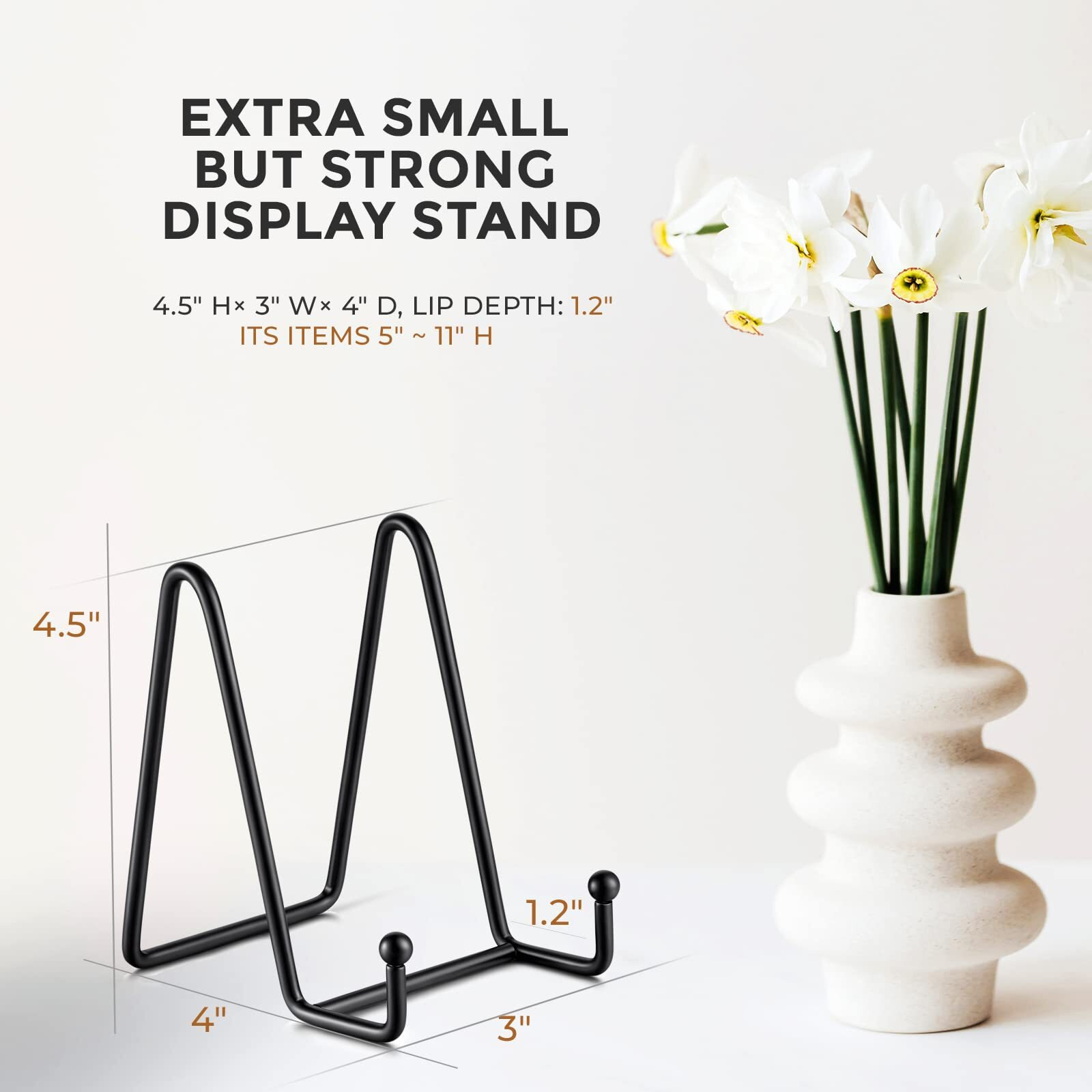 Tr-Life 3 Pack 4.5 Inch Plate Stands For Display - Plate Holder Display Stand + Metal Frame Holder Stand For Picture, Decorative Plate, Platter, Book, Photo Easel