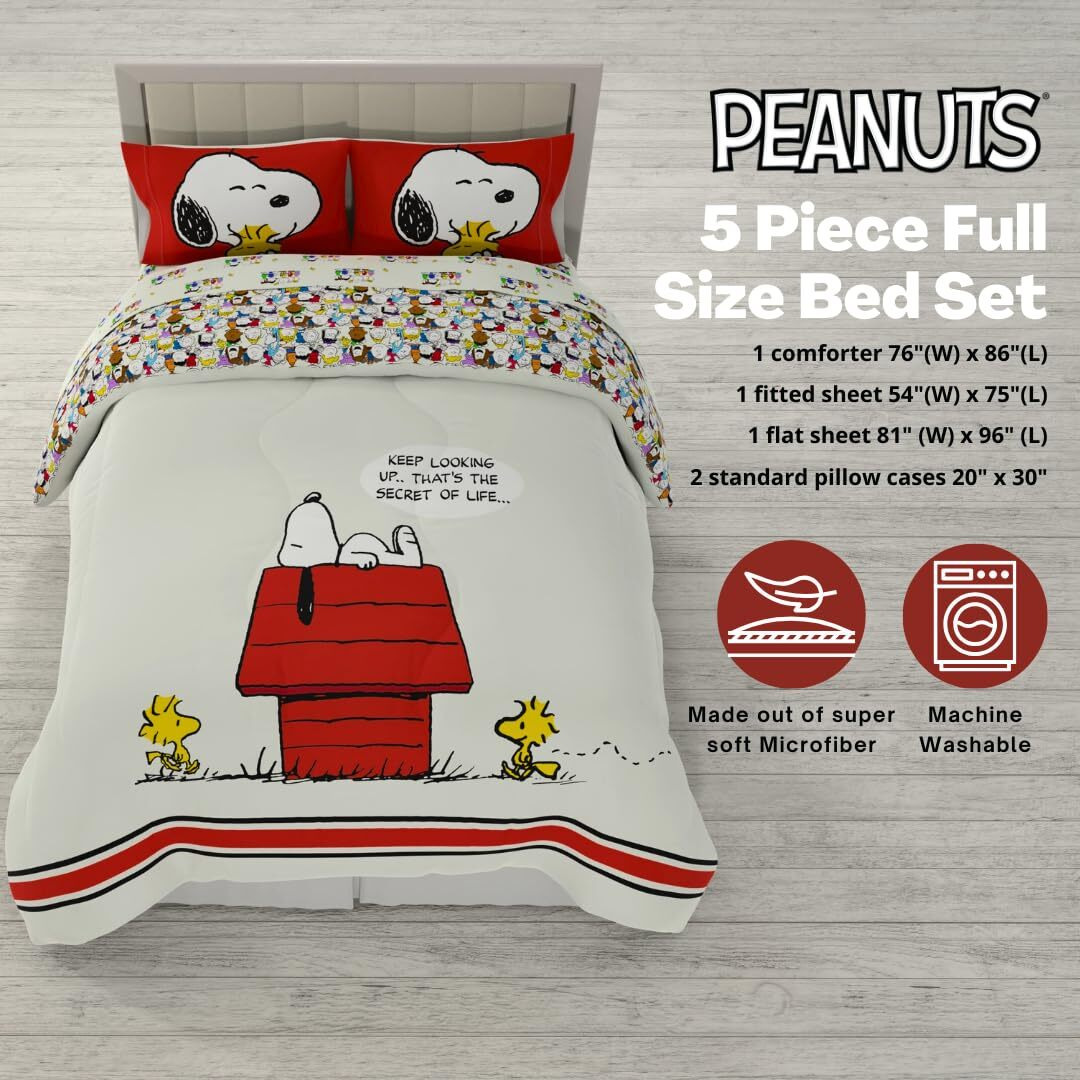 Franco Peanuts Charlie Brown & Snoopy Classic Pals Super Soft Comforter And Sheet Set, 5 Piece Full Size, (Official Licensed Product) Collectibles