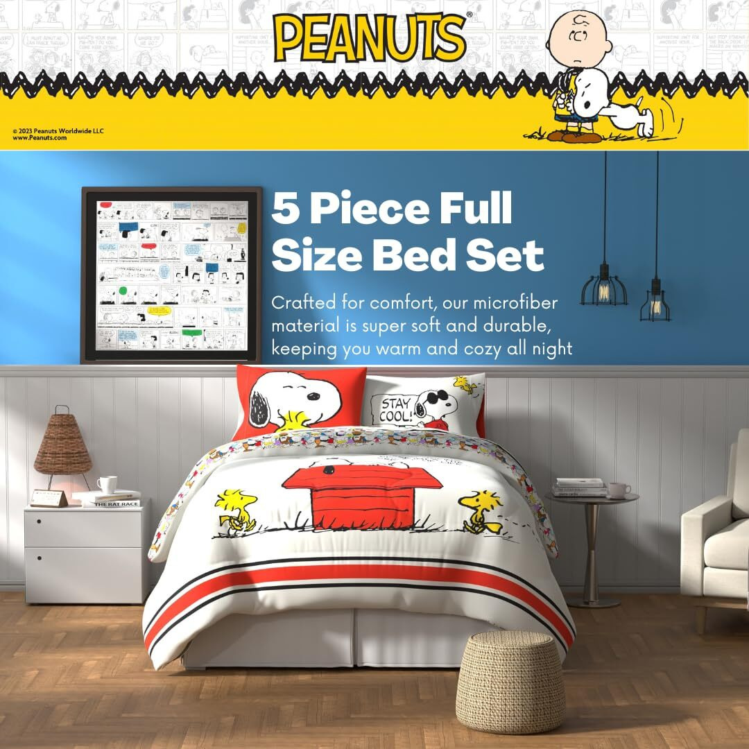 Franco Peanuts Charlie Brown & Snoopy Classic Pals Super Soft Comforter And Sheet Set, 5 Piece Full Size, (Official Licensed Product) Collectibles