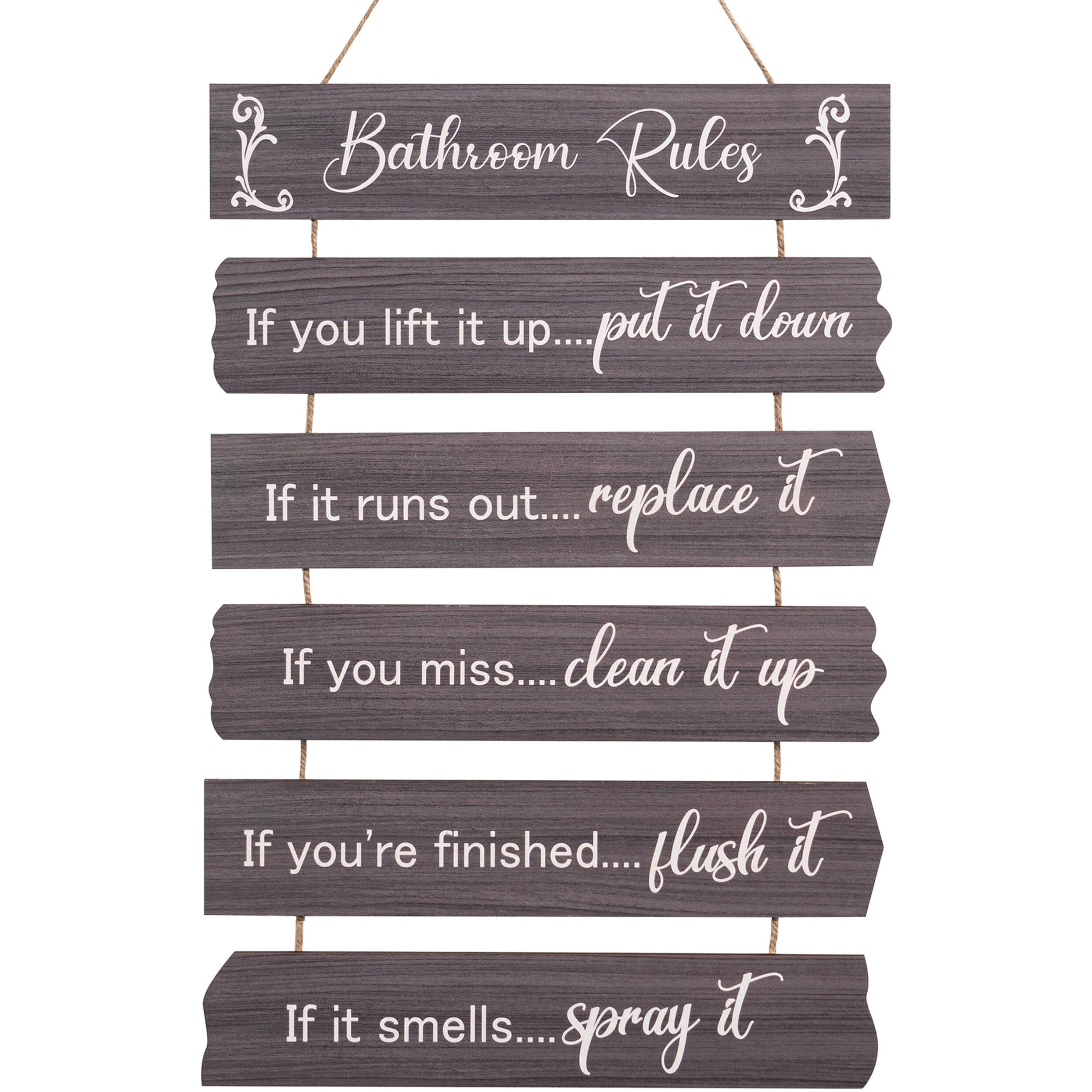 Ubtkey Bathroom Rules Grey Bathroom Wall Decor, Wooden Bathroom Decor Wall Art Funny Bathroom Signs Pictures Decor Hanging For Farmhouse Toilet Guest Grey Bathroom Accessories, 11.8 X 17.5 Inch