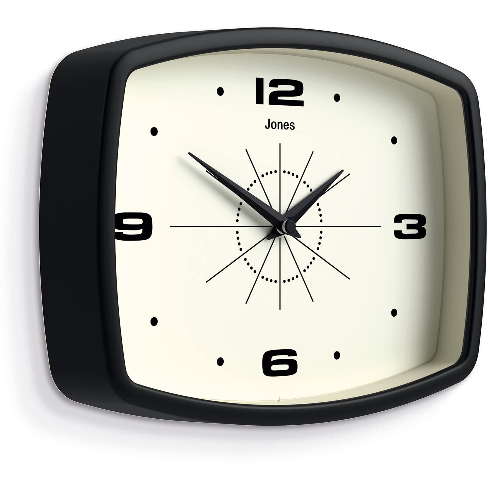 Jones Clocks Movie Retro Wall Clock - Square Clock - Rectangular Clock - Kitchen Clock - Office Clock - Retro Clock - Designer Clock - Colourful Case - Arabic Numerals (Black)