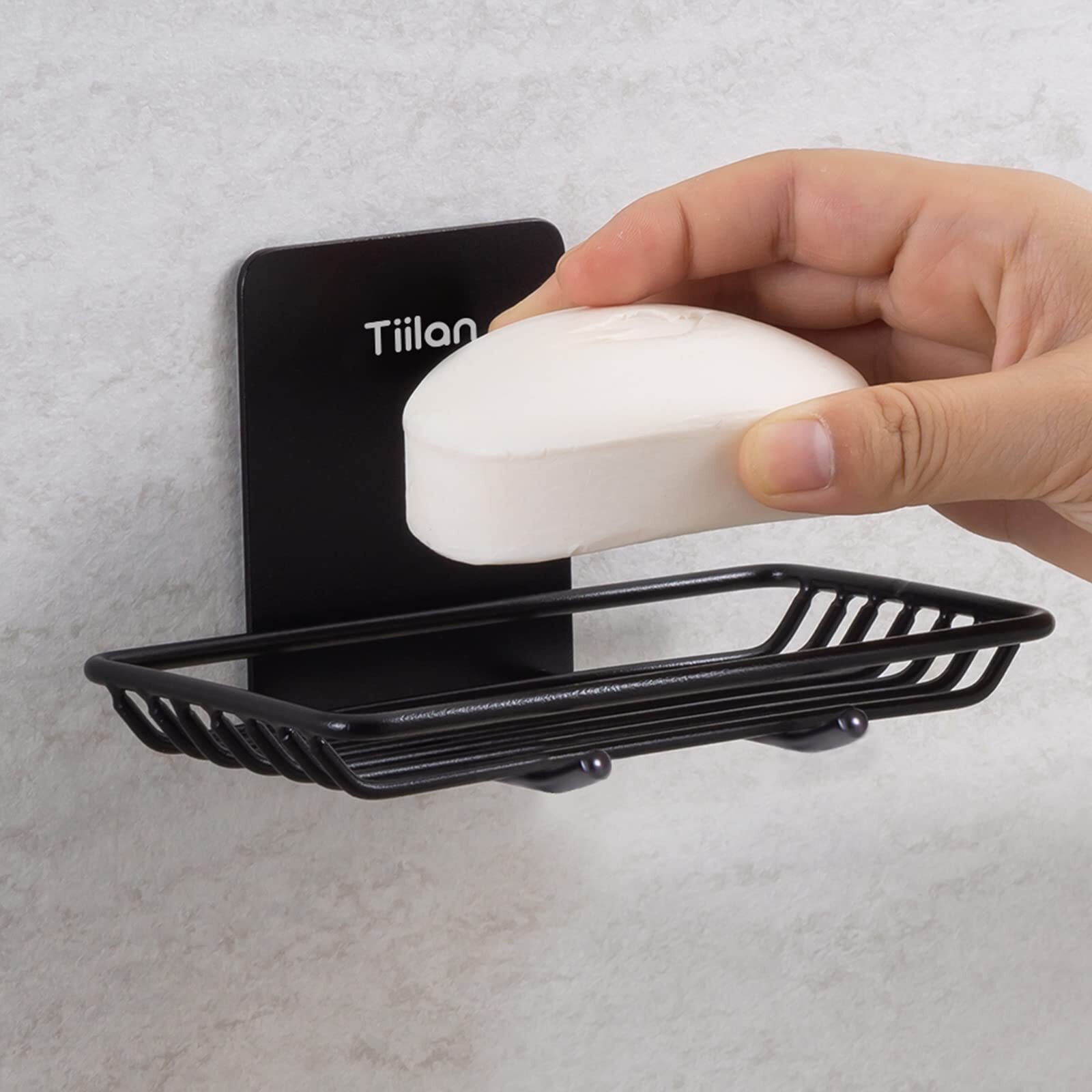 Tiilan Self Adhesive Bar Soap Dish For Shower, Bathroom Soap Holder Wall Mount - Stainless Steel, Black