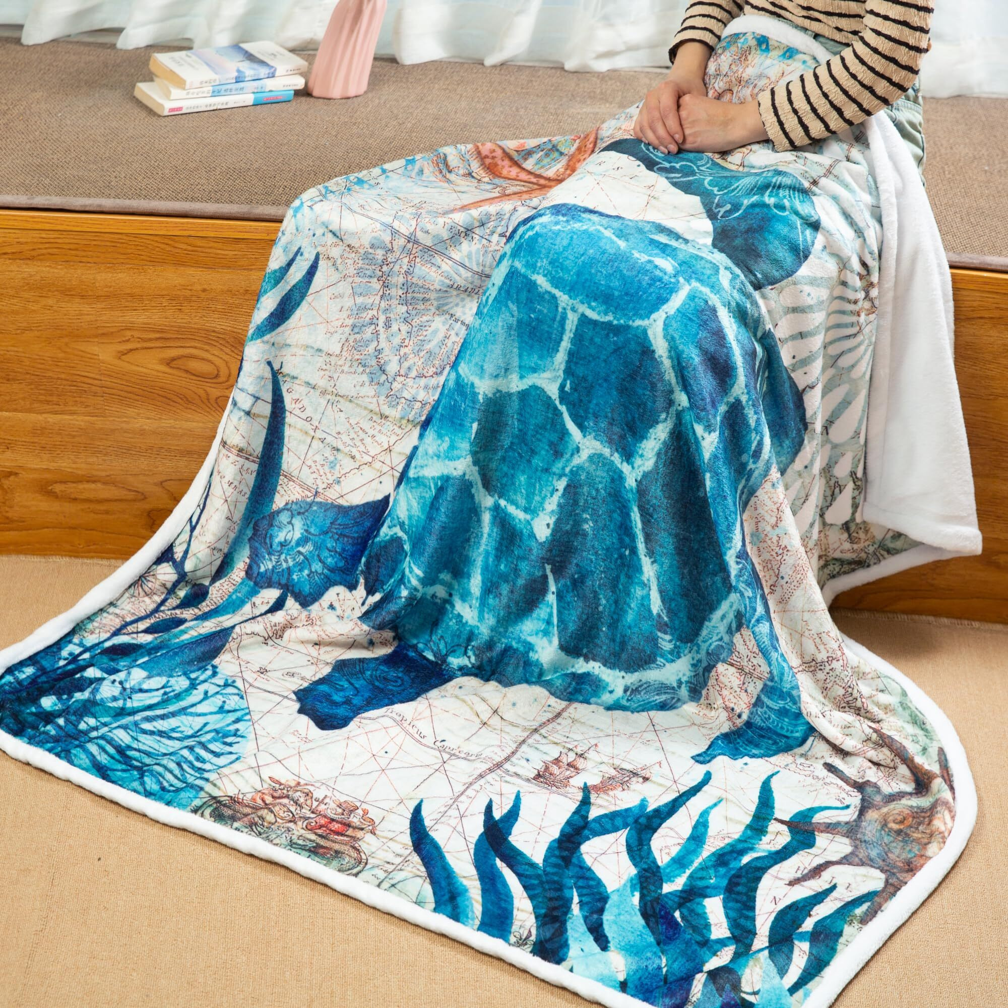 Sviuse Sea Turtle Blanket Blue Turtle Throw Blanket For Women, Men And Kids Nautical Chart Giant Sea Turtle Gifts For Turtle Lovers (50"" X 60"", Turtle 4)