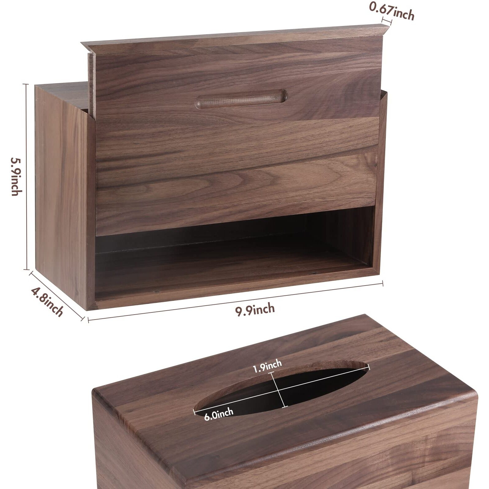 Reviaras Tissue Box Cover, Walnut Wood Tissue Box Cover With Slide-Out Bottom, Tissue Box Cover Rectangular For Bathroom, Bedroom, Dinner Table, Office
