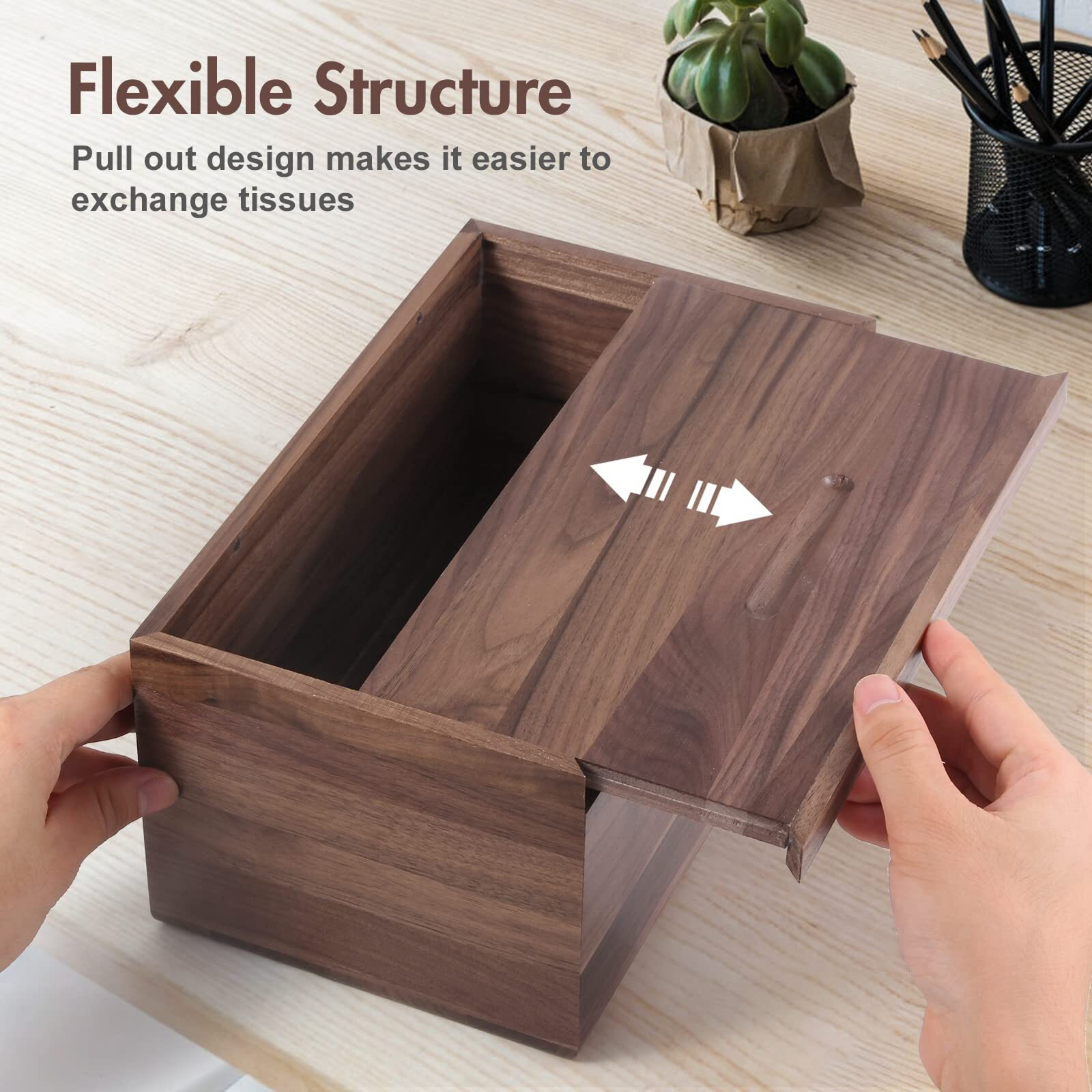 Reviaras Tissue Box Cover, Walnut Wood Tissue Box Cover With Slide-Out Bottom, Tissue Box Cover Rectangular For Bathroom, Bedroom, Dinner Table, Office