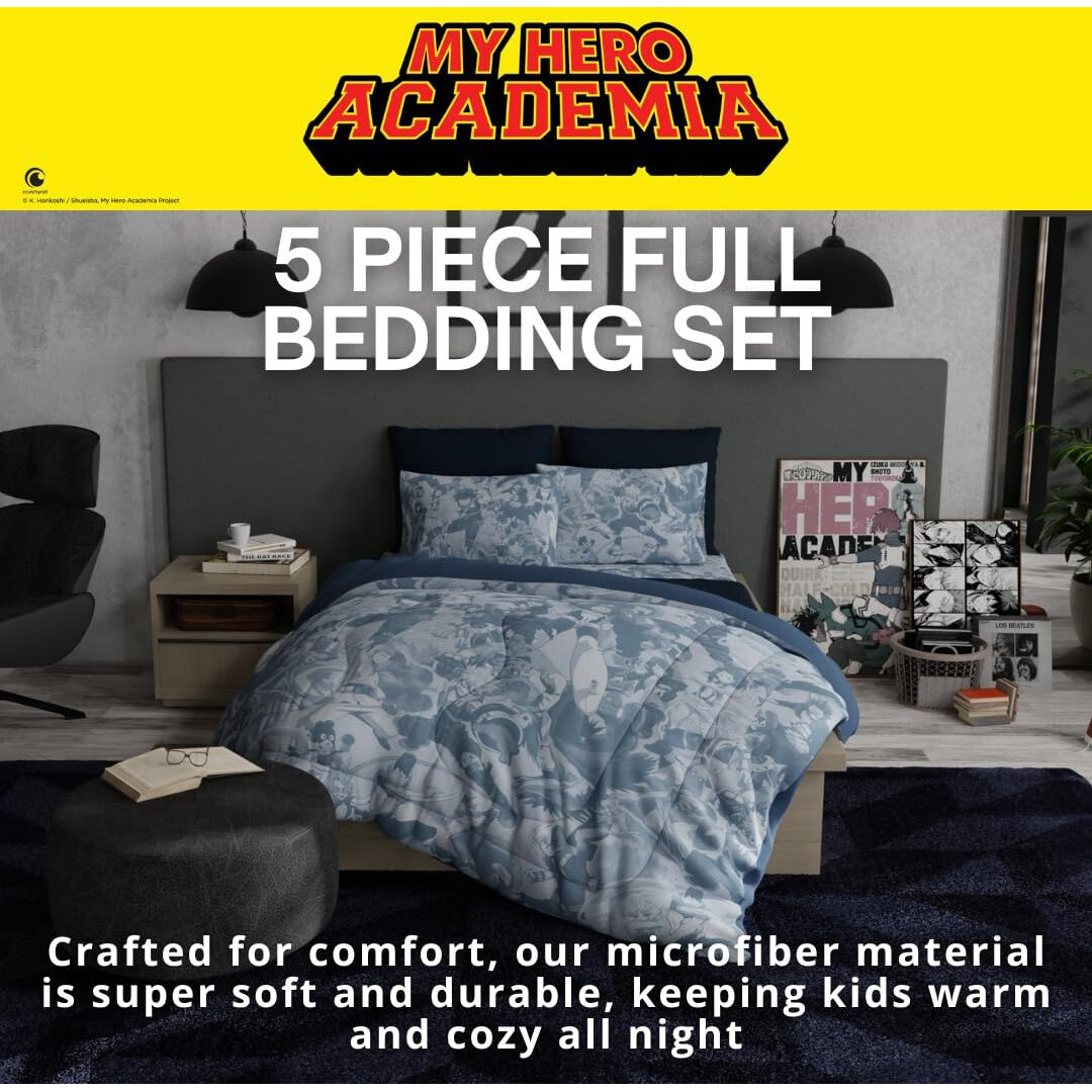 Franco My Hero Academia Anime Super Soft Comforter And Sheet Set, 5 Piece Full Size, (Official Licensed Product) Collectibles