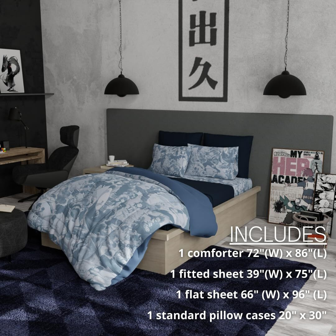 Franco My Hero Academia Anime Super Soft Comforter And Sheet Set, 5 Piece Full Size, (Official Licensed Product) Collectibles