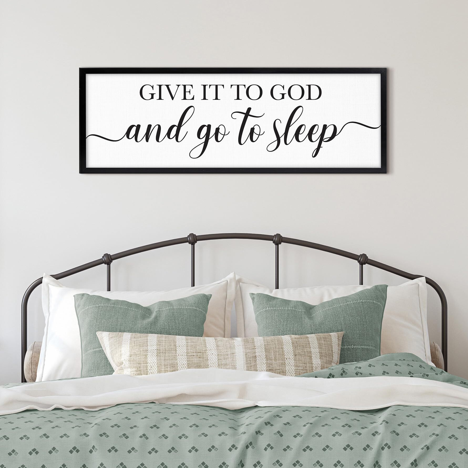 Vivegate Give It To God And Go To Sleep Sign Framed 41&quot&quotX14&quot&quot Bedroom Signs Wall Decor Above Bed Wall Art Over Bed Wall Decor (Black)
