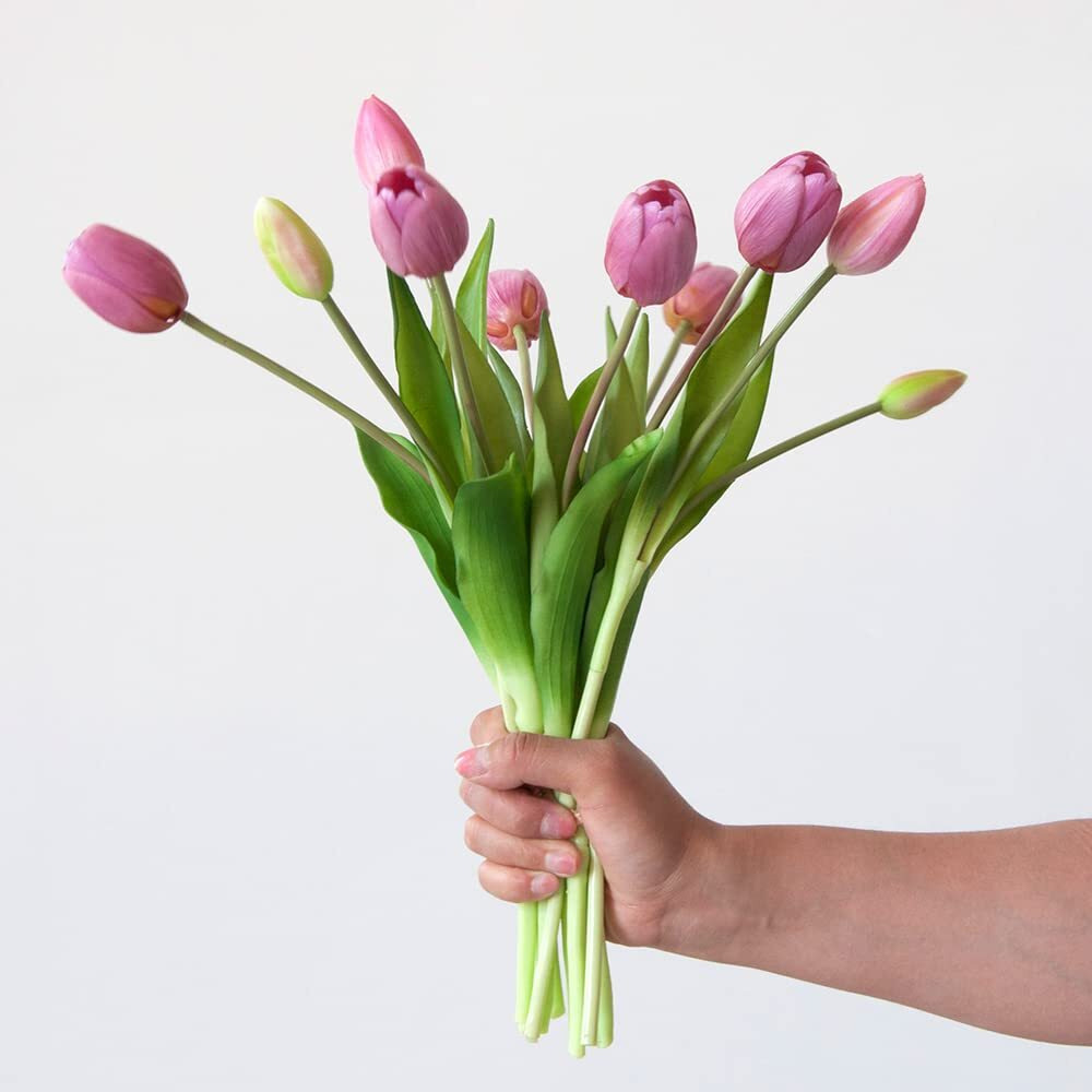 Aoivrb10Pcs Artificial Tulip Flowers Real Touch Tulips Plastic Flower Fake Bouquet Table Arrangements Gift For Home Office Party Wedding Birthday Garden Store Decoration (Light Purple)