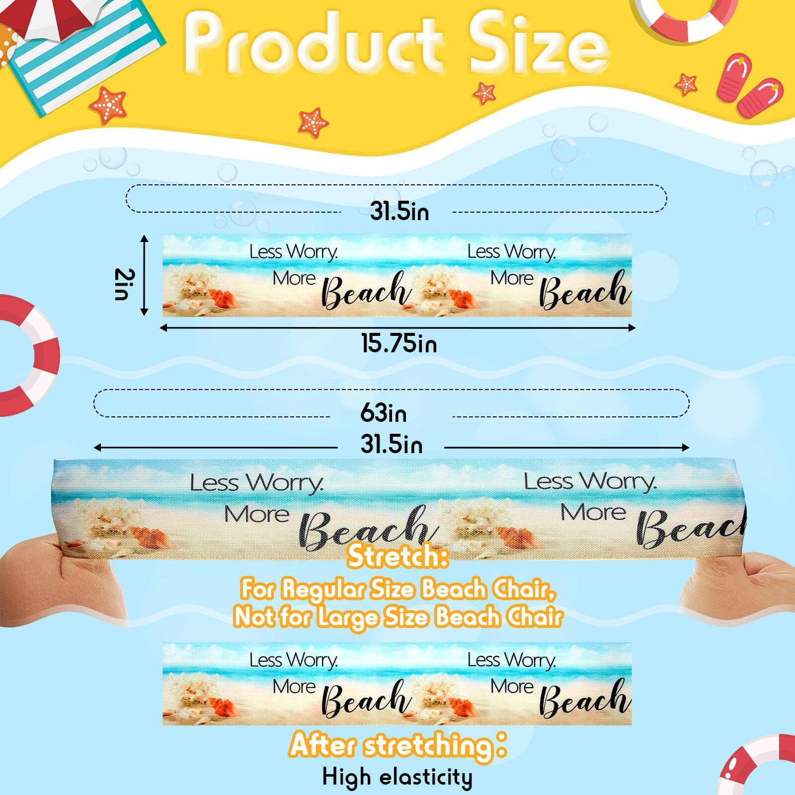 Boao 8 Pack Large Towel Bands For Beach Chairs 15.75 X 1.97 Inch Cruise Towel Clips For Lounge Beach Pool Chairs Towel Strap Holder Elastic Windproof Beach Accessories For Summer(Beach)