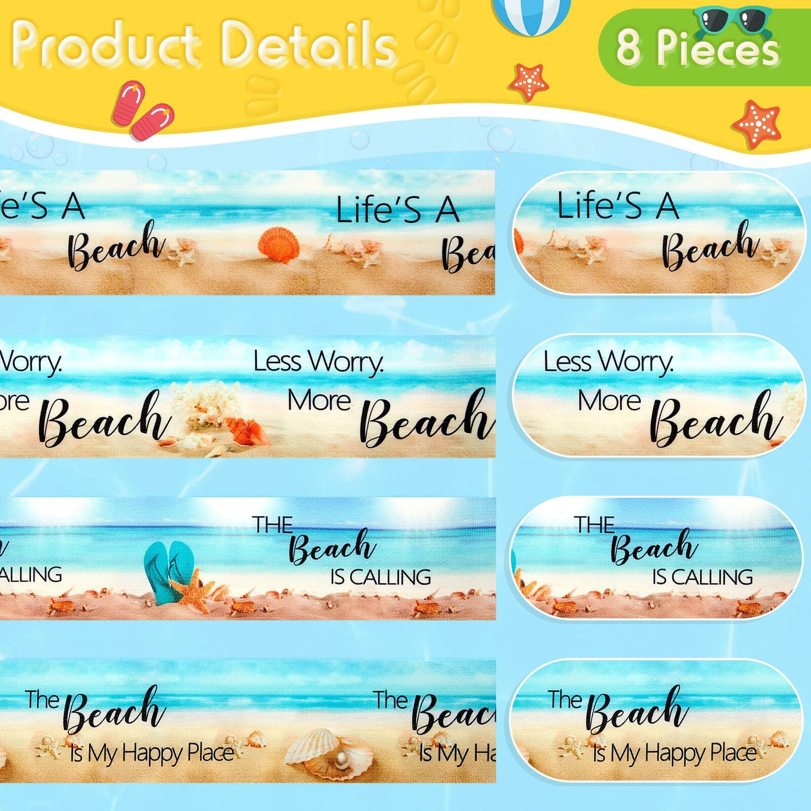 Boao 8 Pack Large Towel Bands For Beach Chairs 15.75 X 1.97 Inch Cruise Towel Clips For Lounge Beach Pool Chairs Towel Strap Holder Elastic Windproof Beach Accessories For Summer(Beach)