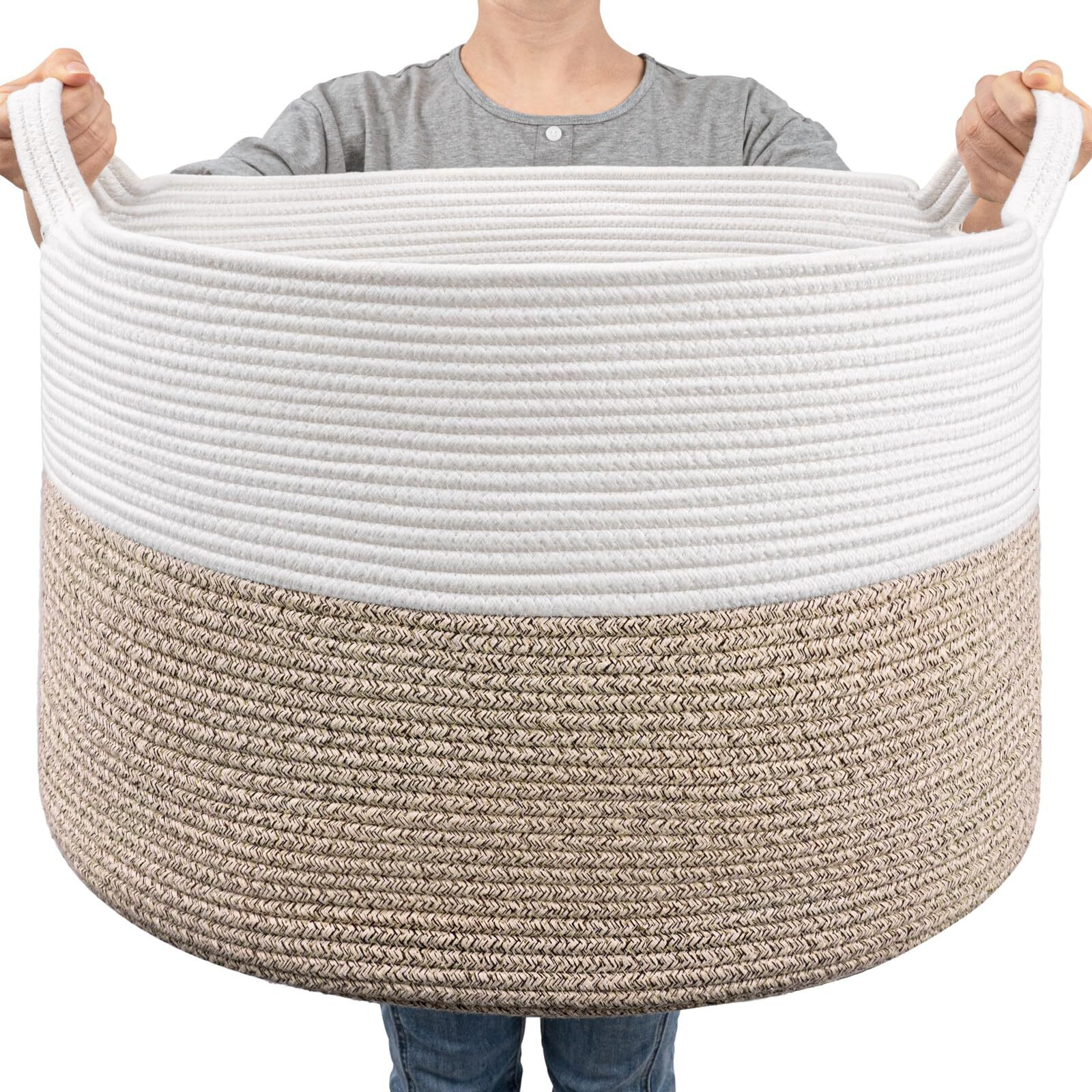 Goodpick Large Cotton Rope Basket, 83L Big Woven Storage Basket, Blanket Organizers And Storage, Baby Nursery Laundry Basket, Extra Large Toy Bin For Storage, 21.7 X 13.8 Inches