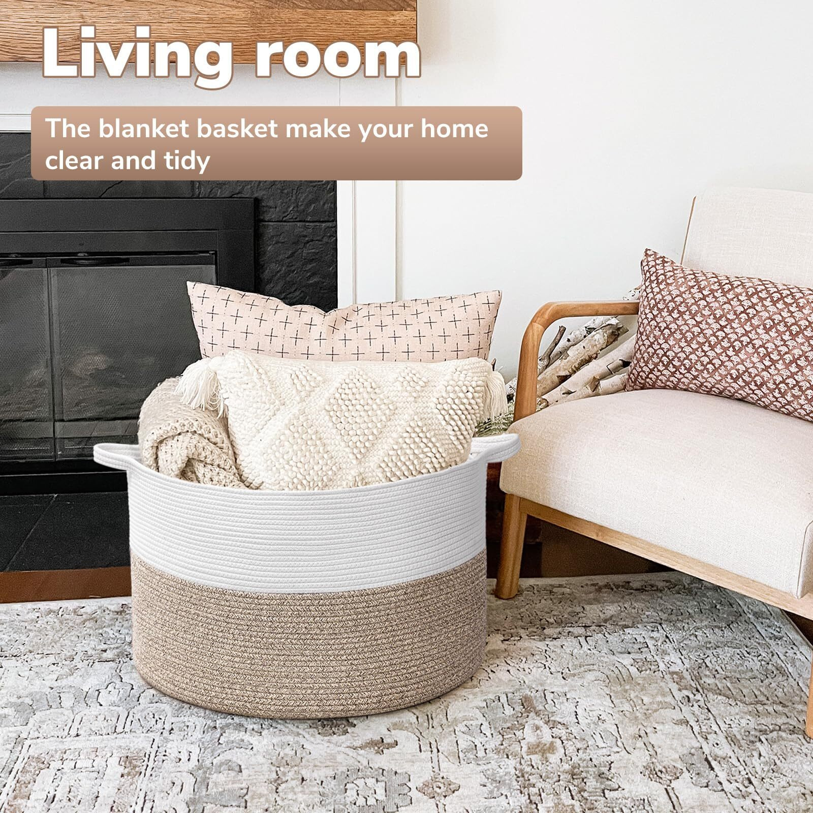 Goodpick Large Cotton Rope Basket, 83L Big Woven Storage Basket, Blanket Organizers And Storage, Baby Nursery Laundry Basket, Extra Large Toy Bin For Storage, 21.7 X 13.8 Inches