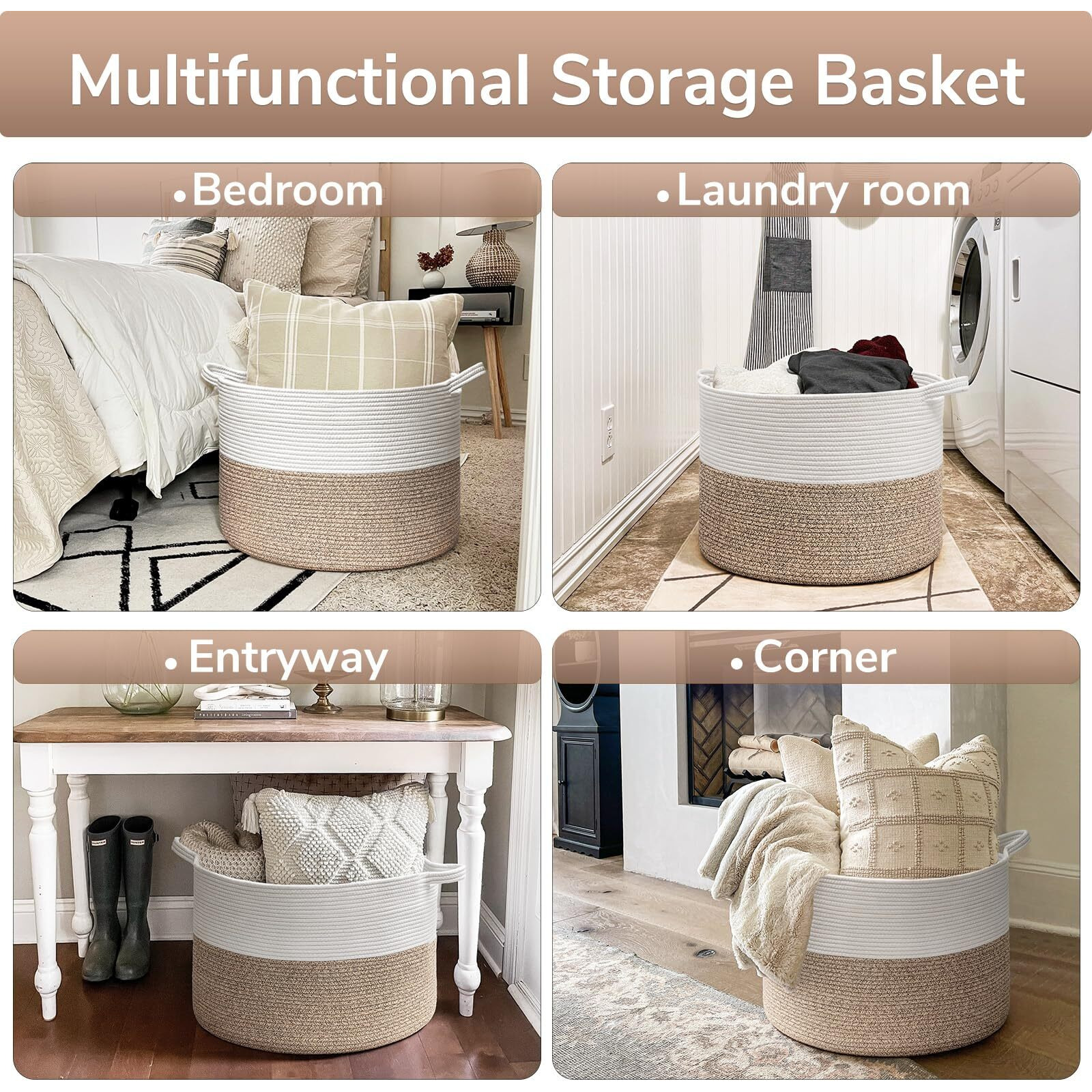 Goodpick Large Cotton Rope Basket, 83L Big Woven Storage Basket, Blanket Organizers And Storage, Baby Nursery Laundry Basket, Extra Large Toy Bin For Storage, 21.7 X 13.8 Inches