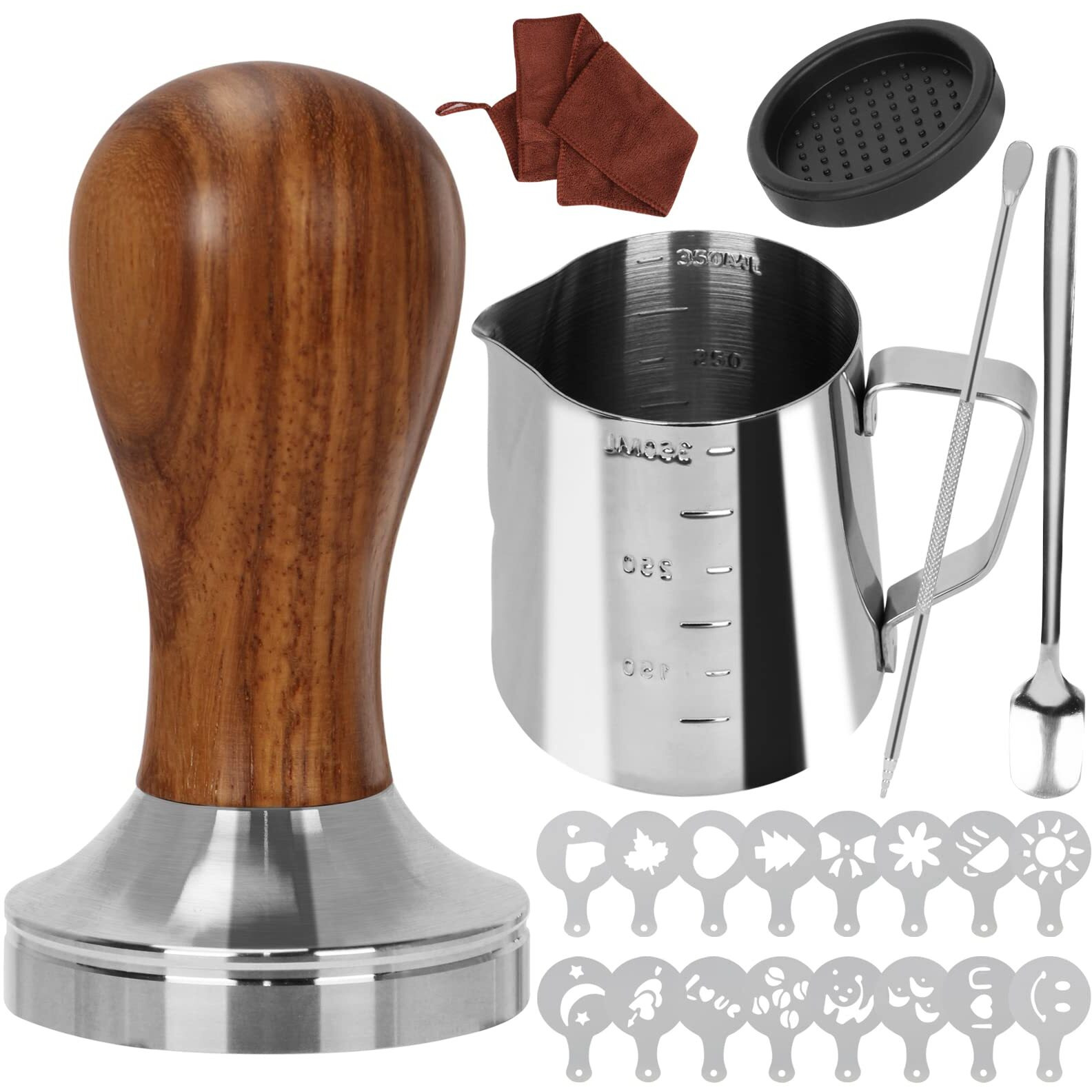 Y-Step 22 Pcs Coffee Tamper Set, Espresso Accessories Kit Barista Kit, With Espresso Tamper 51Mm, Frothing Pitcher, Tamper Mat, Latte Art Pen, Coffee Stirrer, Sandalwood Tamper For Espresso Machine