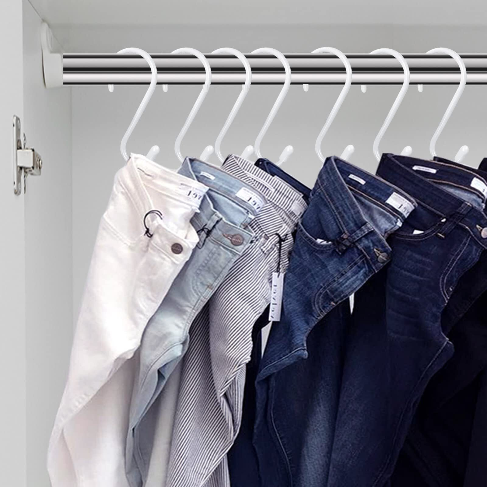 Higift 18 Pack White S Hooks For Hanging, 4-1/2 Inch Large Vinyl Coated Metal Closet Rod Hooks Heavy Duty, Non Slip Rust-Free S Shaped Hooks For Hanging Clothes Plant Jeans Bag Pan Pots Cups Towels