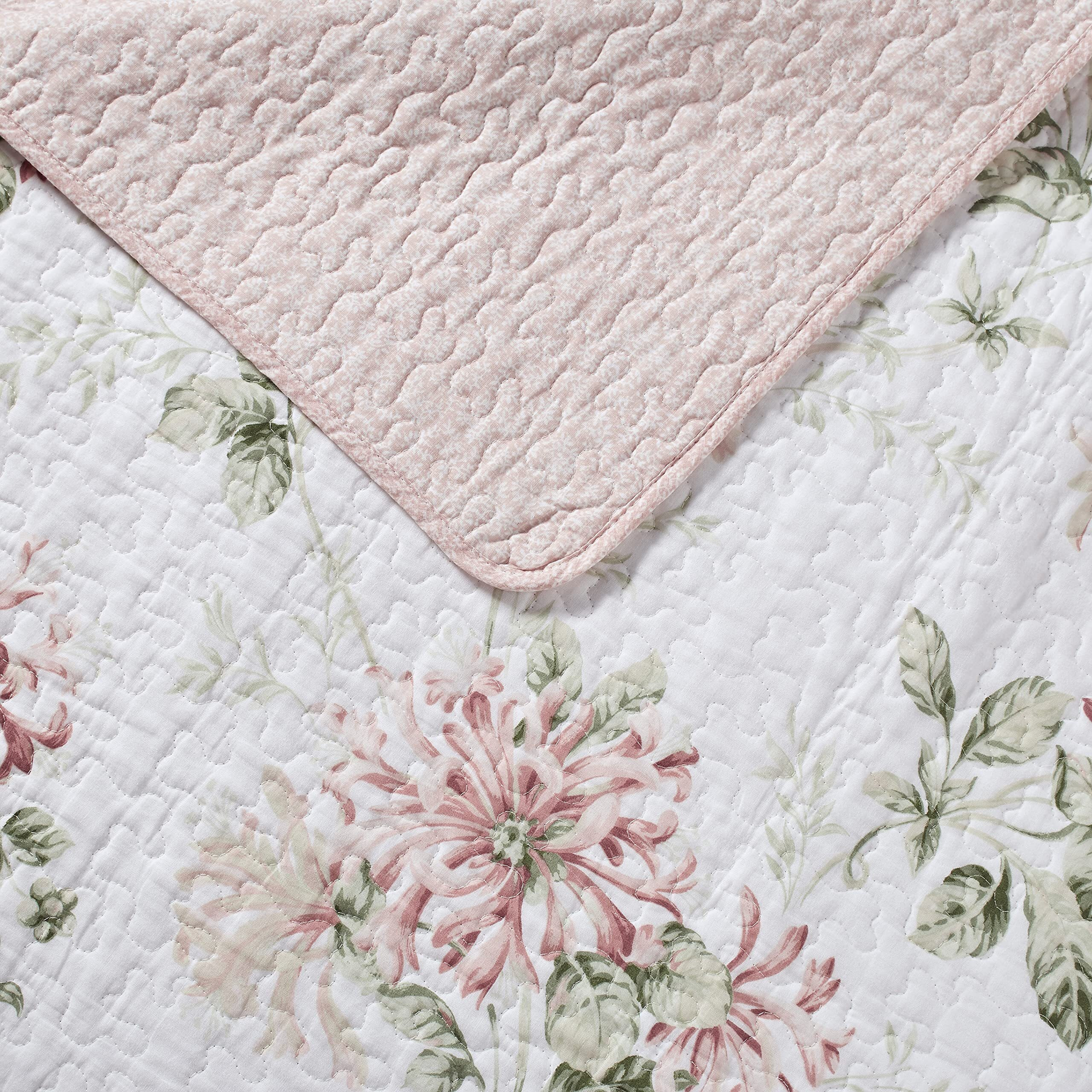 Laura Ashley - Twin Quilt Set, Cotton Reversible Bedding With Matching Sham, Home Decor Ideal For All Seasons (Honeysuckle Pink, Twin)
