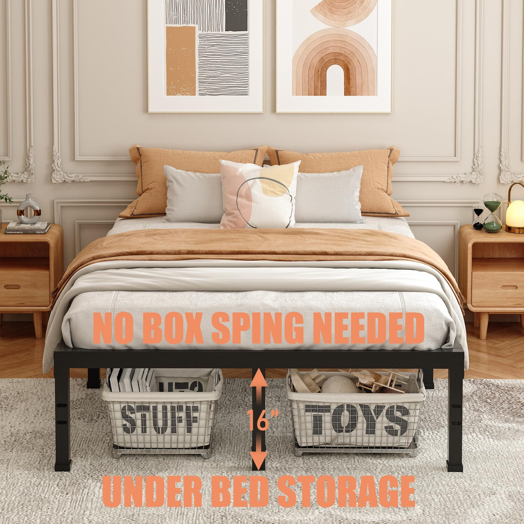 Fuiobyvv Full Size Bed Frame 18 Inch Heavy Duty Metal Platform Bed Frame Full Support Up To 3500 Lbs,No Box Spring Needed/No Shaking/Steel Slat Support/Noise Free/Easy Assembly