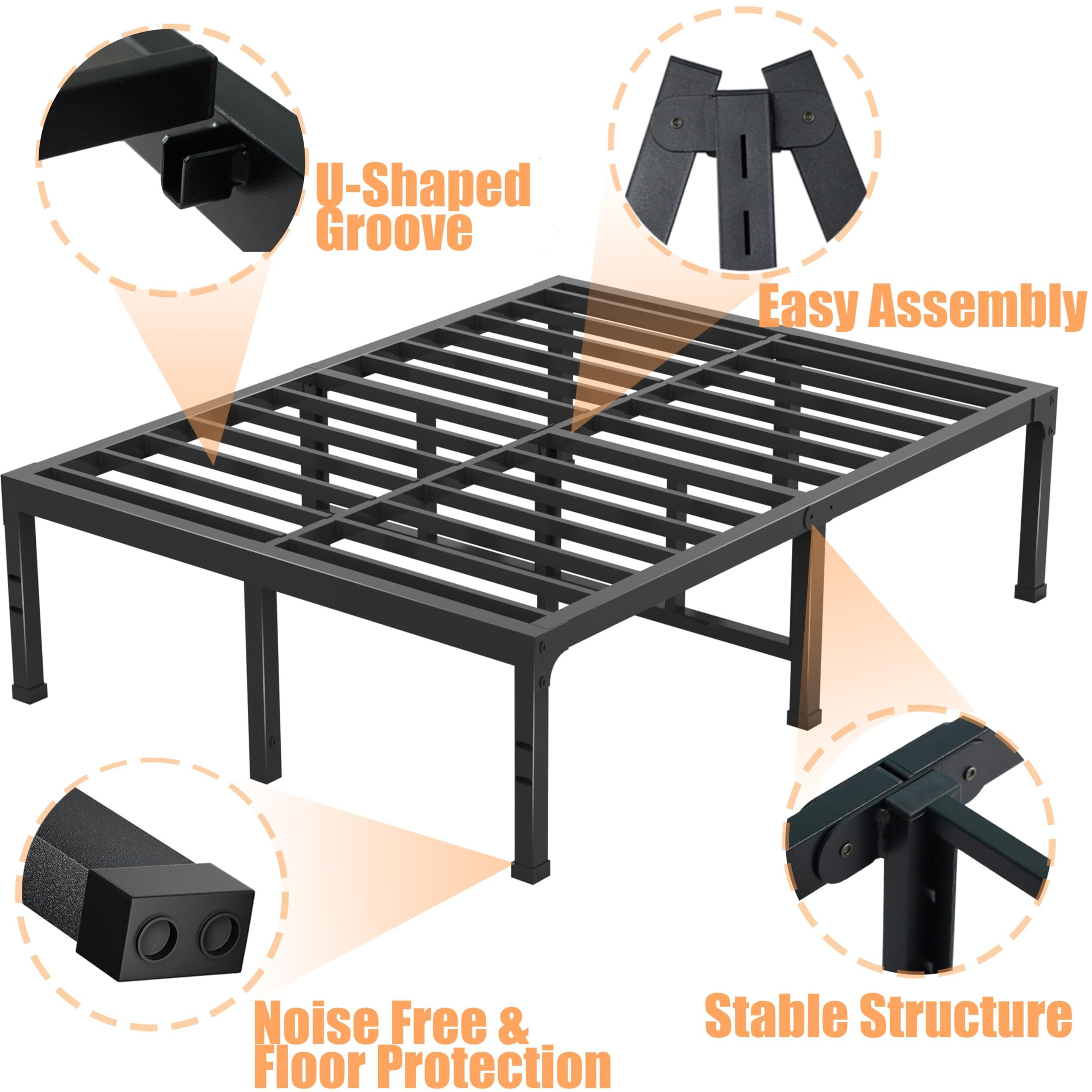 Fuiobyvv Full Size Bed Frame 18 Inch Heavy Duty Metal Platform Bed Frame Full Support Up To 3500 Lbs,No Box Spring Needed/No Shaking/Steel Slat Support/Noise Free/Easy Assembly