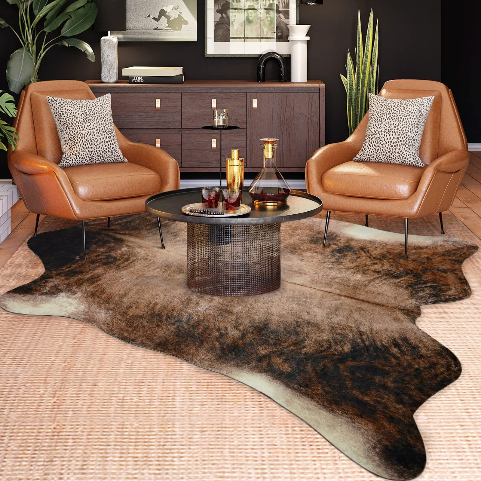 Easycozy Faux Cowhide Rug Large Cow Print Rug 5.2 X 6.2 Feet Thickened Elastic Cowhide Rug For Bedroom Living Room Home Office Western Decor