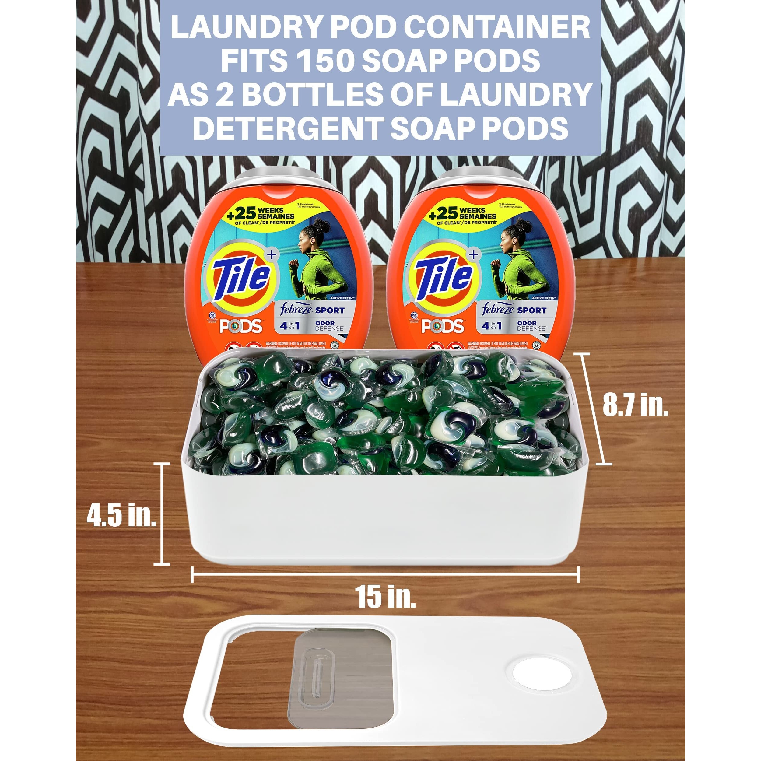 Skywin Laundry Pod Container With Slide Lid (White) - 15   X8.7   X4.5   - Holds 11 Pounds, Fits 2 Bottles Of Laundry Detergent Or 120-150 Pods, Organization For Detergent, Dishwasher Pods Storage