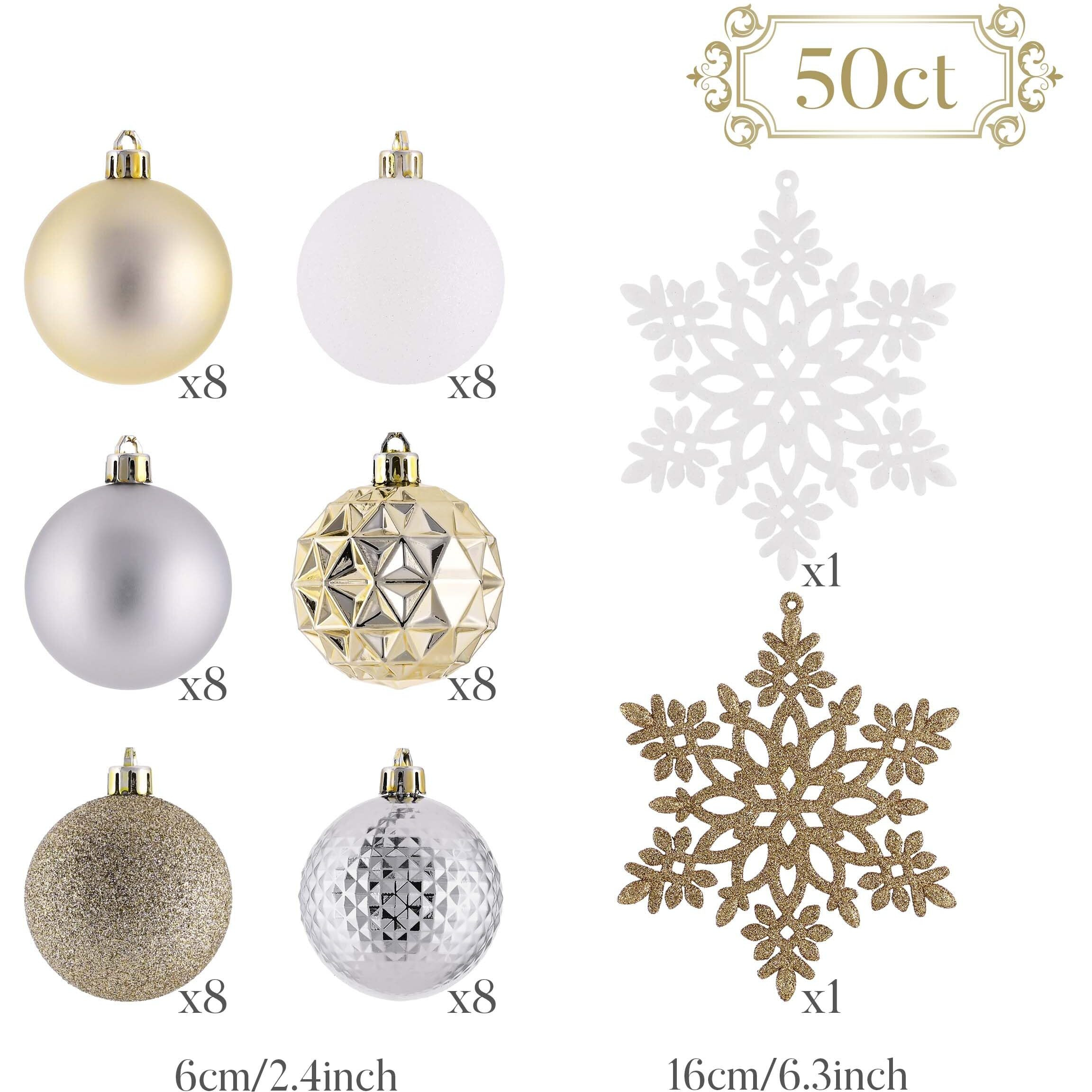 Valery Madelyn Christmas Tree Decorations Ornament Set For Fall Halloween Decor, 50Ct White And Gold Shatterproof Christmas Ball Ornaments Bulk, 2.36 Inches Hanging Decor For Xmas Holiday Party