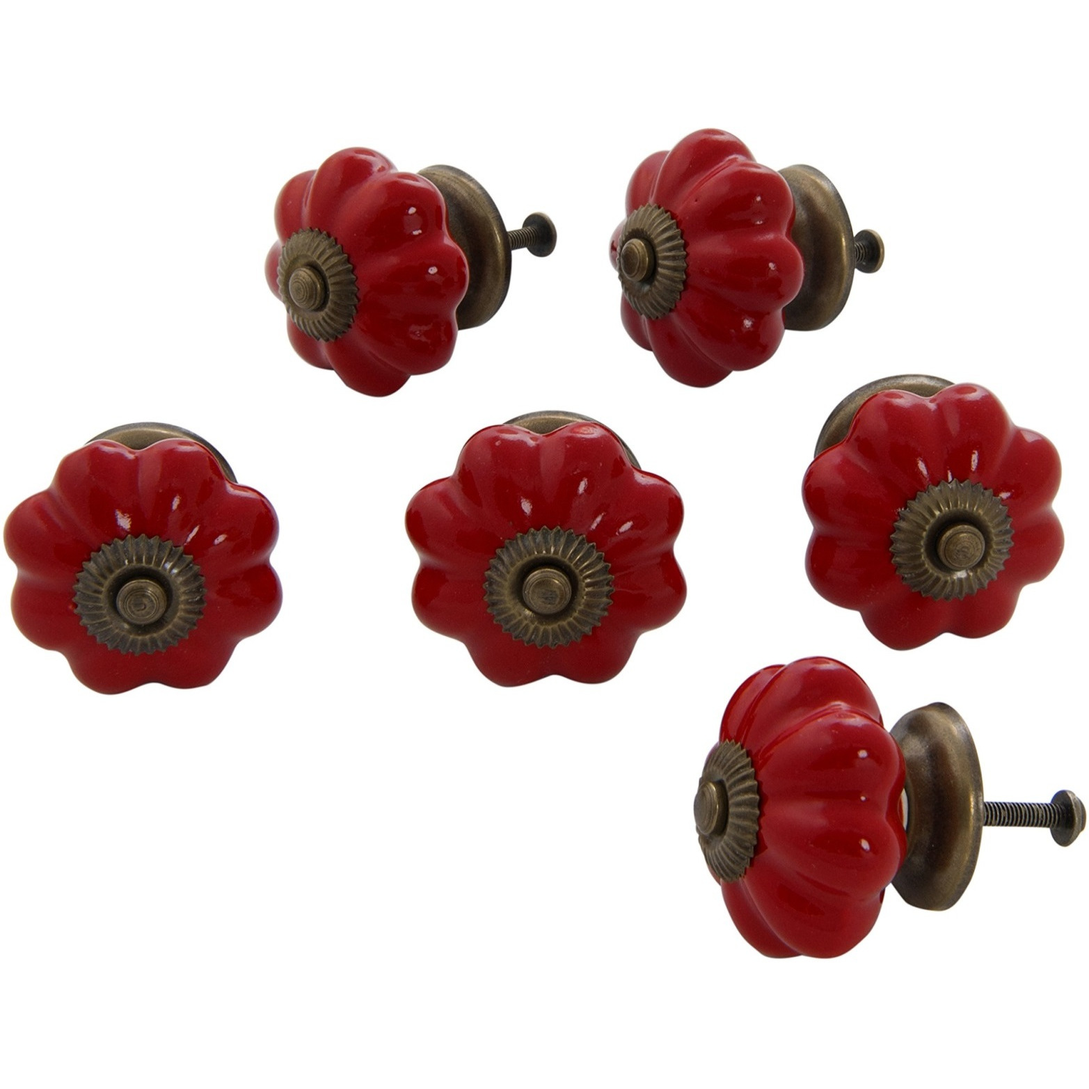Ceramic Scallop Knob Red Set Of 6