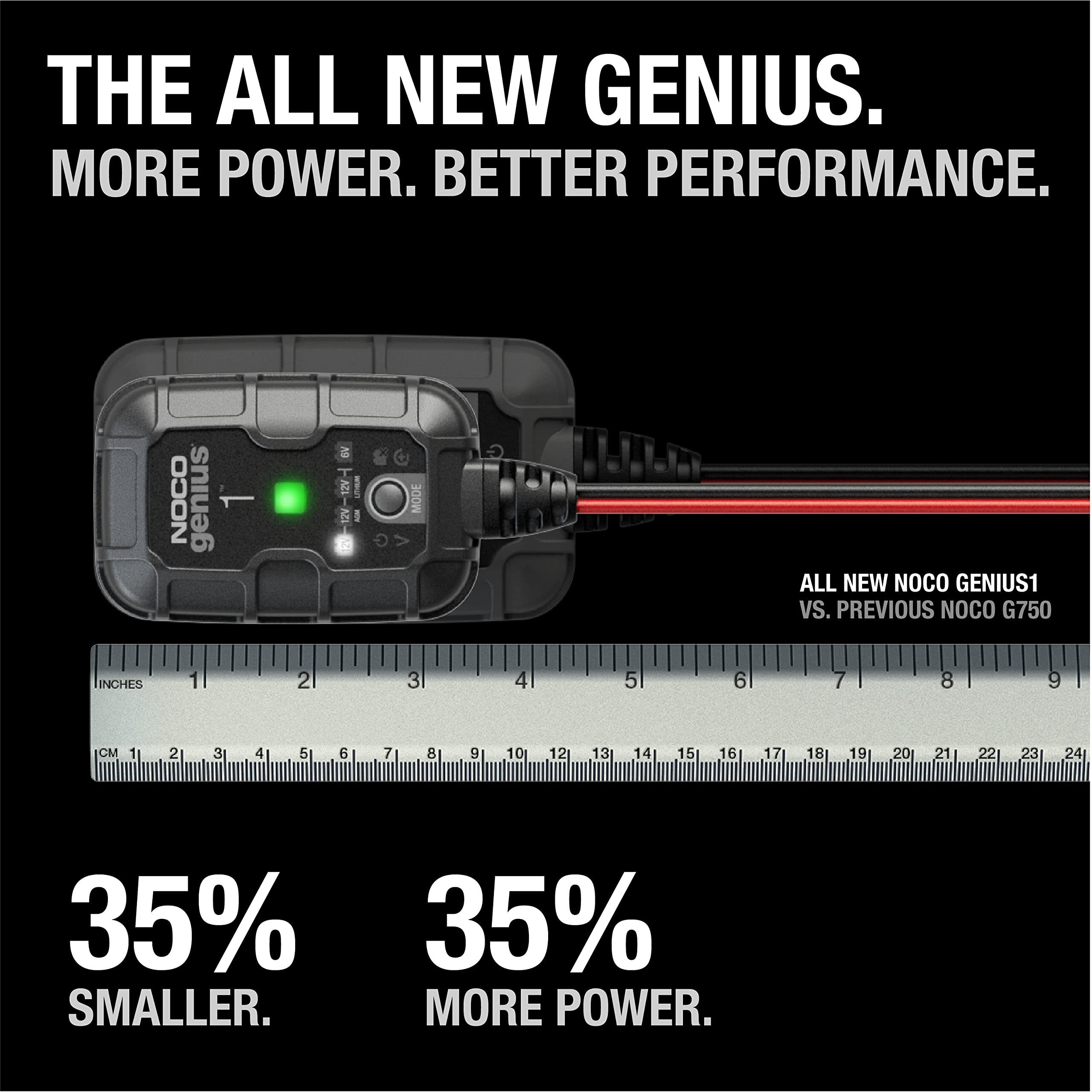 Noco Genius1, 1A Smart Car Battery Charger, 6V And 12V Automotive Charger, Battery Maintainer, Trickle Charger, Float Charger And Desulfator For Motorcycle, Atv, Lithium And Deep Cycle Batteries