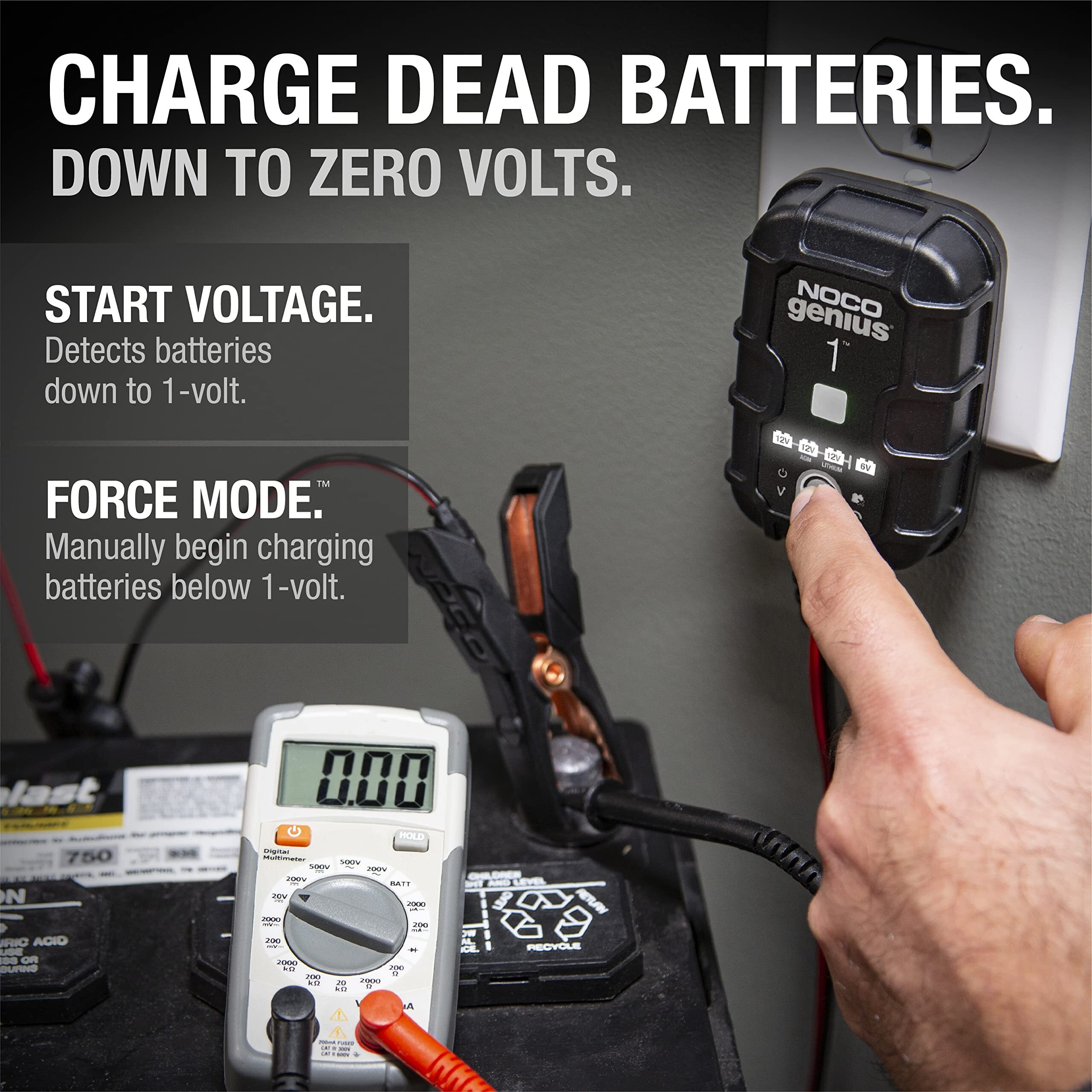 Noco Genius1, 1A Smart Car Battery Charger, 6V And 12V Automotive Charger, Battery Maintainer, Trickle Charger, Float Charger And Desulfator For Motorcycle, Atv, Lithium And Deep Cycle Batteries