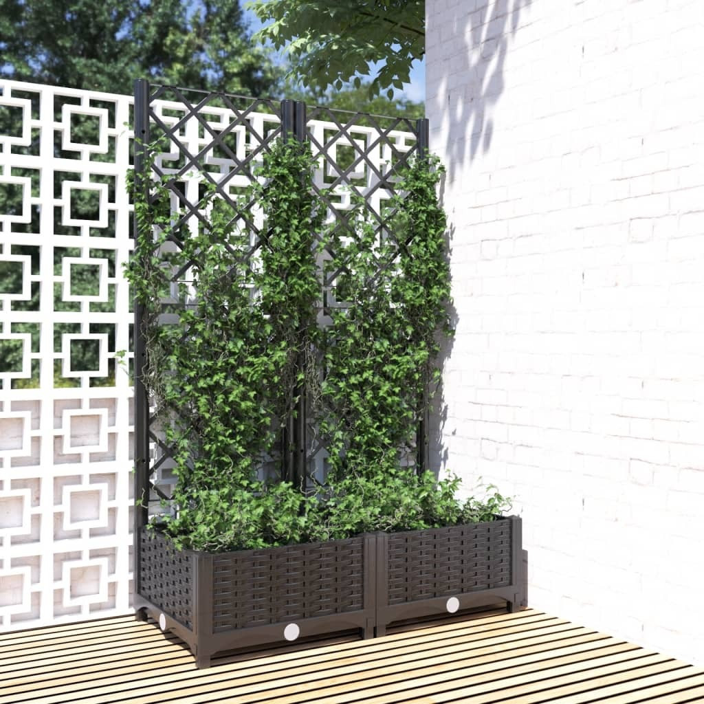 Vidaxl Garden Planter With Trellis Black 31.5X15.7X47.8 Pp