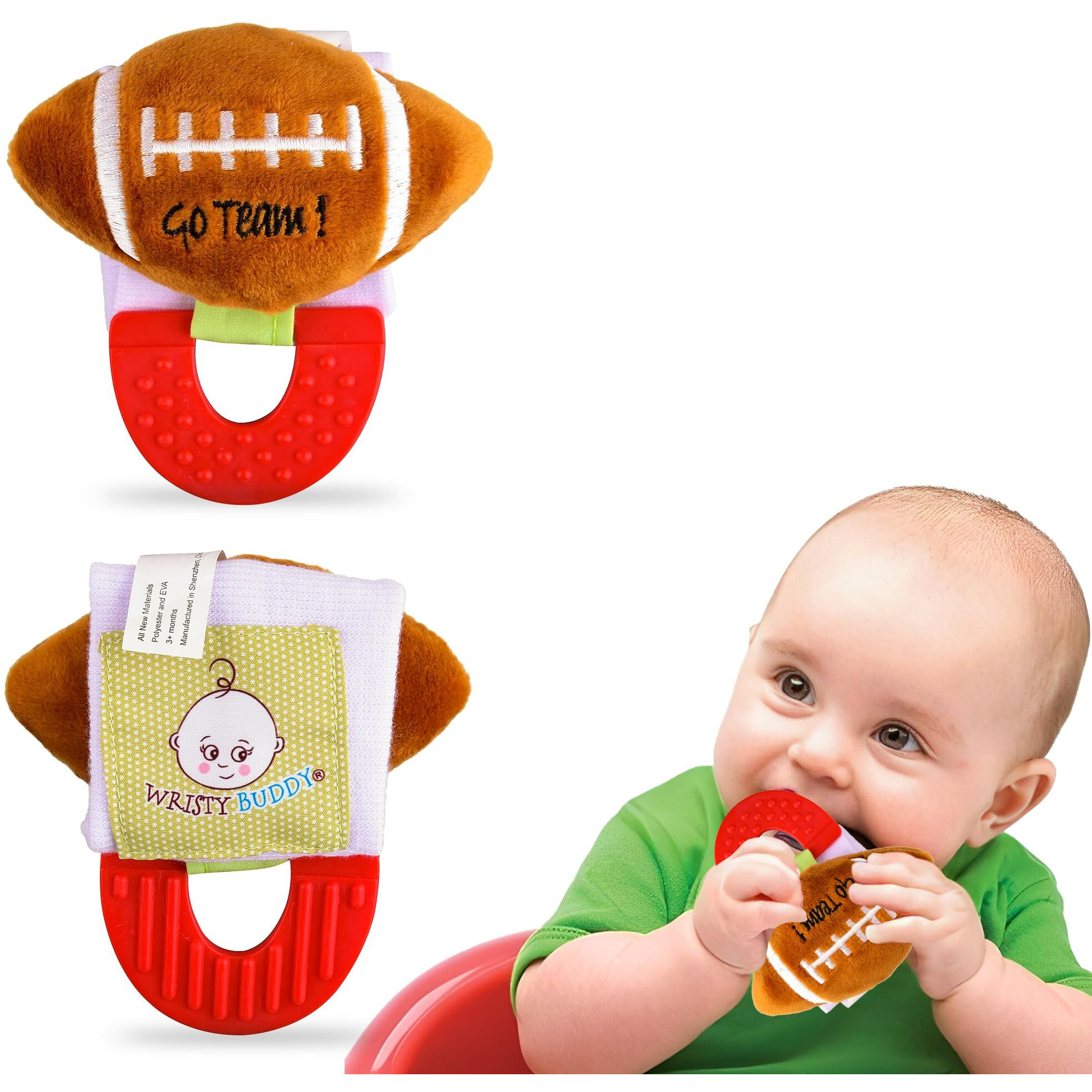 Natural Teething Hand Toys For 4 Month Old Baby | Chewy Soft & Safe Football Teether | Wristy Buddys Baby Toy Pack (3-6 Months+) For Happy Teething