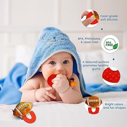 Natural Teething Hand Toys For 4 Month Old Baby | Chewy Soft & Safe Football Teether | Wristy Buddys Baby Toy Pack (3-6 Months+) For Happy Teething