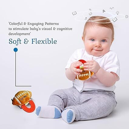 Natural Teething Hand Toys For 4 Month Old Baby | Chewy Soft & Safe Football Teether | Wristy Buddys Baby Toy Pack (3-6 Months+) For Happy Teething