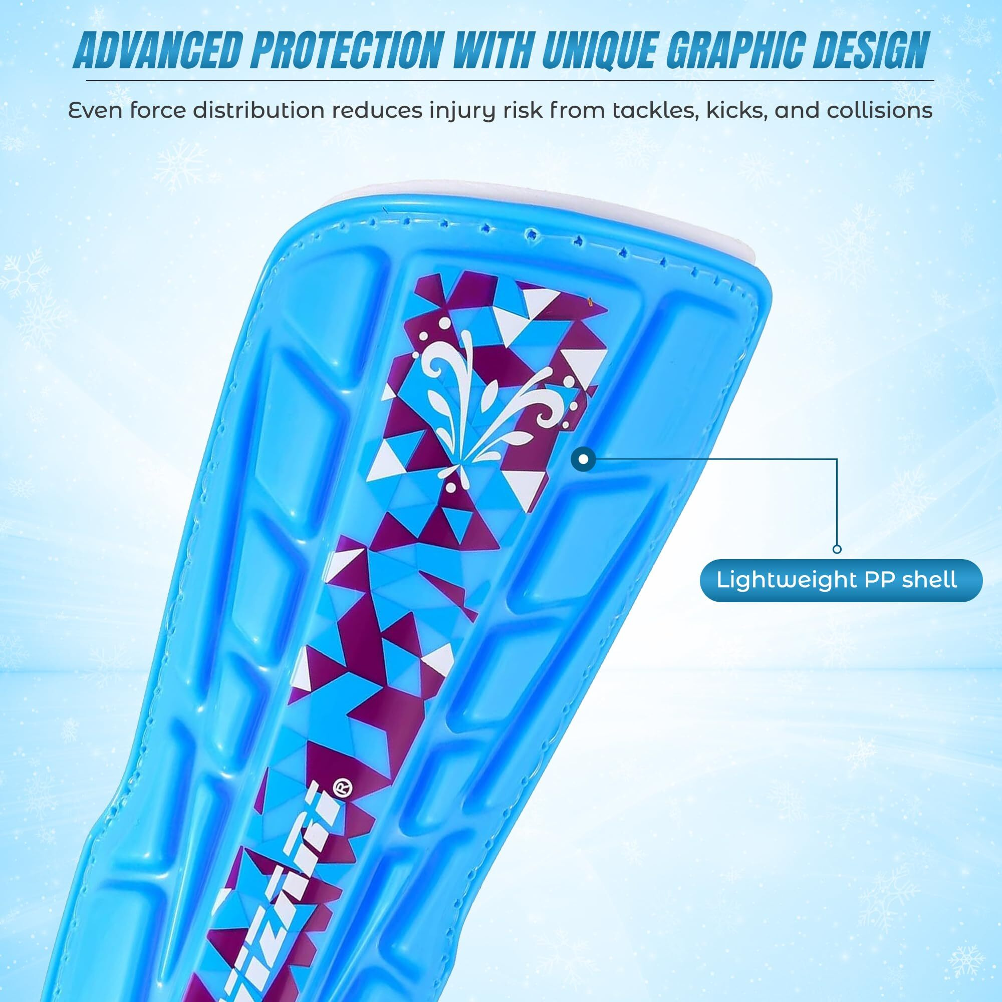Vizari Frost Soccer Shin Guards - Unique Graphic Lightweight Pp Shell - Hard Shell Protection - Foam-Padded Football Shin Pads For Comfort - Adult And Kids Soccer Shin Guards With Adjustable Straps