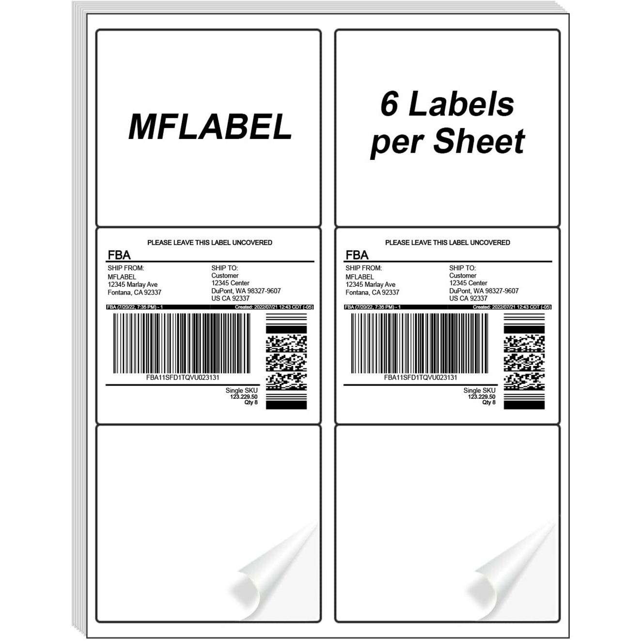 Mflabel 3-1/3"" X 4"" Shipping Address Labels, Fba Labels, 6-Up Sticker Labels, White Shipping Labels, Easy To Peel, Address Labels For Laser/Ink Jet Printer, 6 Per Page (300 Labels, 50 Sheets)