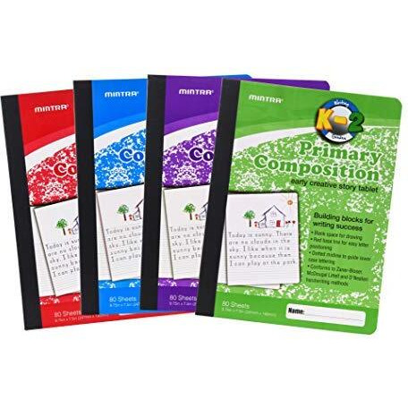 Mintra Office Primary Composition Books (4 Pack, Primary Ruled - Assorted)