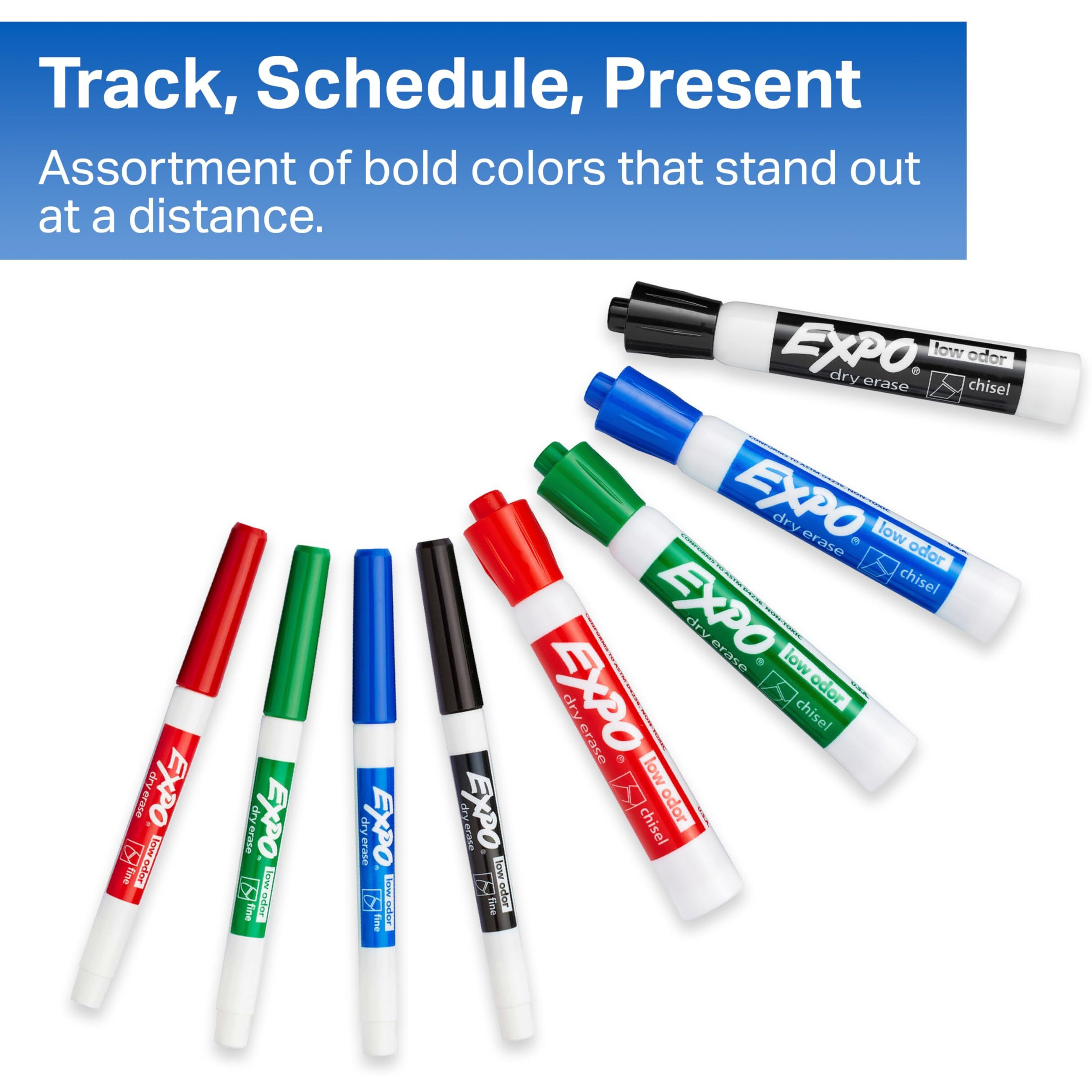 Expo Dry Erase Markers Set, Mixed Tip White Board Markers With White Board Eraser, Assorted Colors, 11 Count