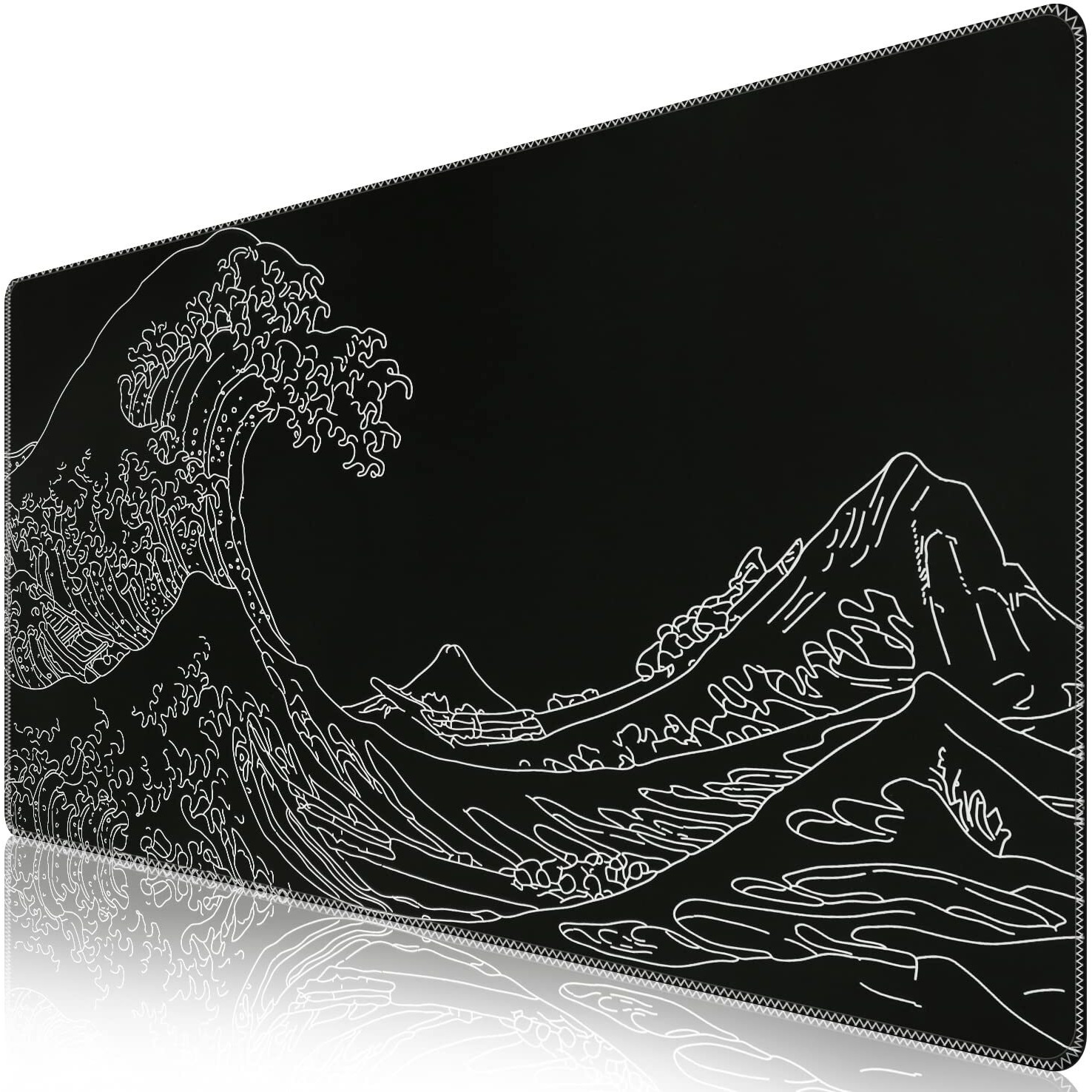 Icasso Gaming Mouse Pad, Xxl Large Gaming Mousepad, Big Rubber Base Mouse Mat With Stitched Edges, Computer Keyboard Desk Pad For Work, Game, Office, Home - Black Wave Of Kanagawa