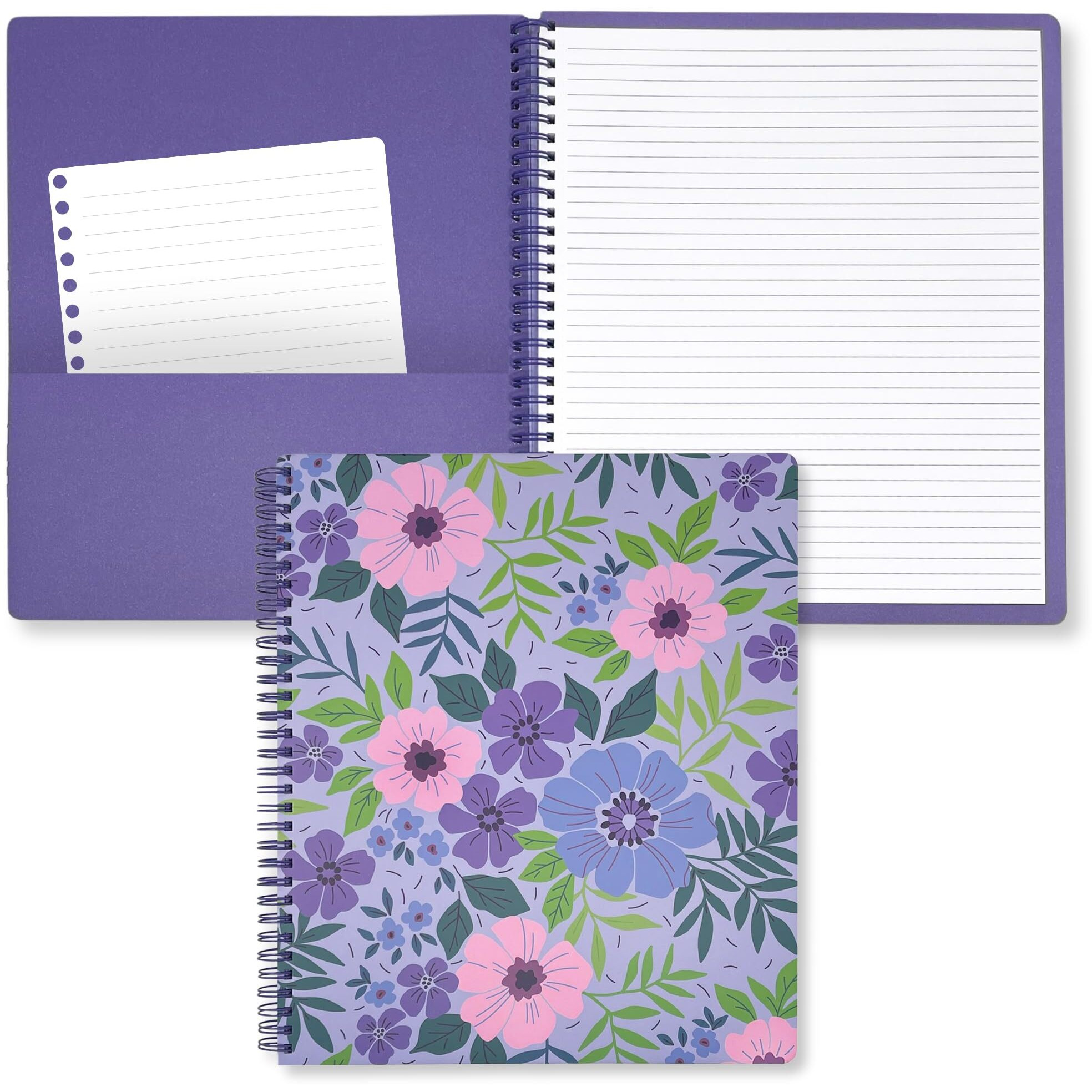 Steel Mill & Co Cute Large Spiral Notebook College Ruled, 11"" X 9.5"" With Durable Hardcover And 160 Lined Pages, Lilac Floral